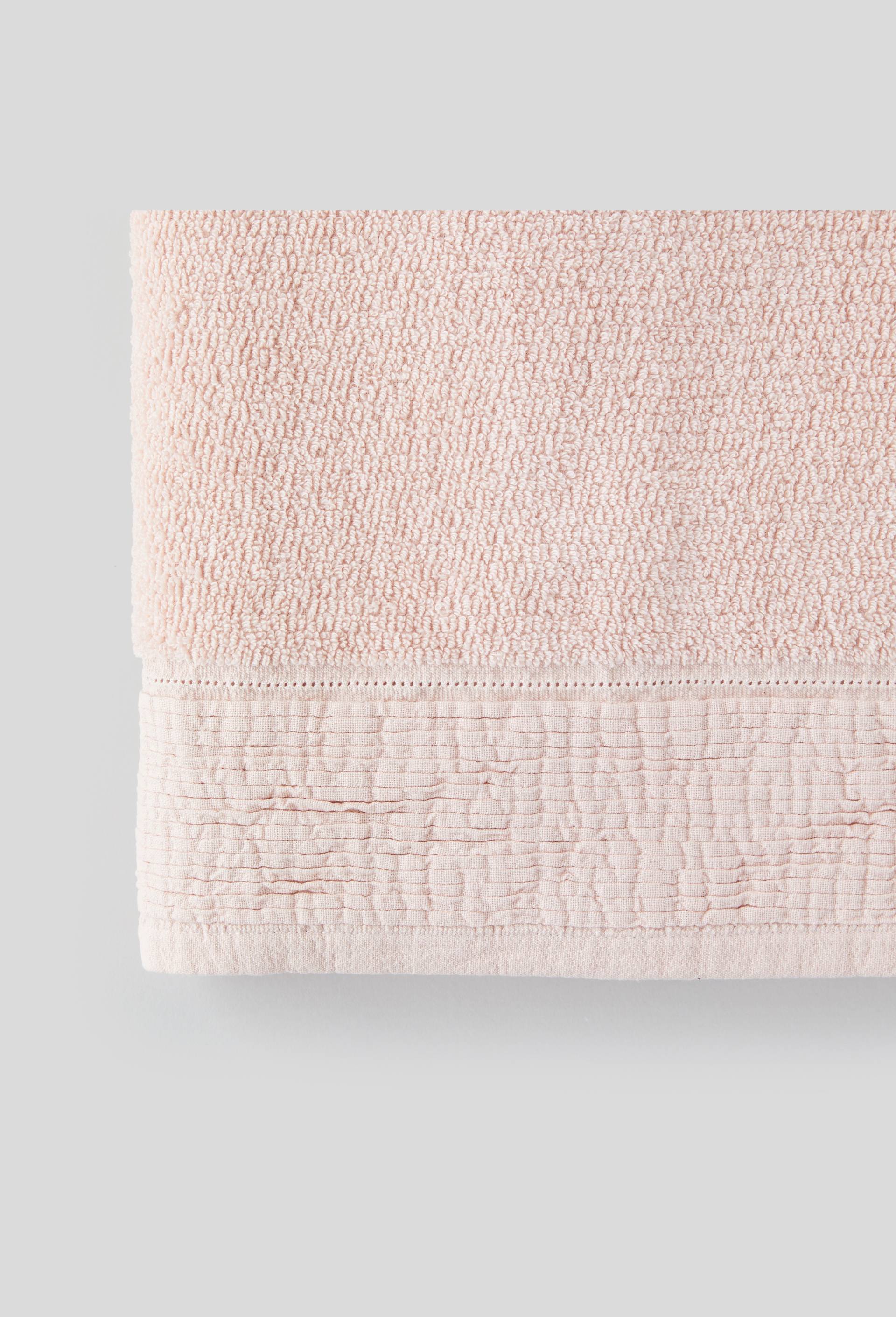 Drap de Bain  liteau multiplis Coloris POUDRE  70x140cm Coton bio, Rose clair, large image number 1.0