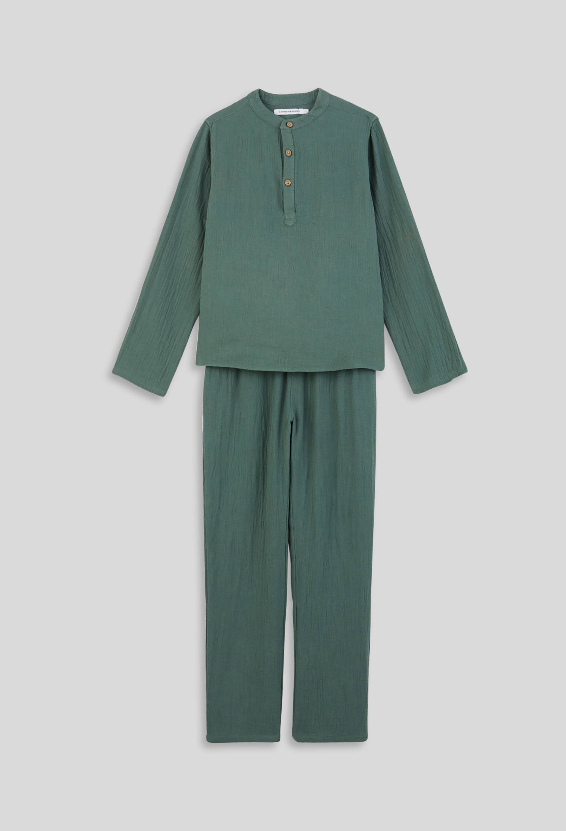 Pyjama long uni col mao en gaze, BIO, Vert, large image number 1