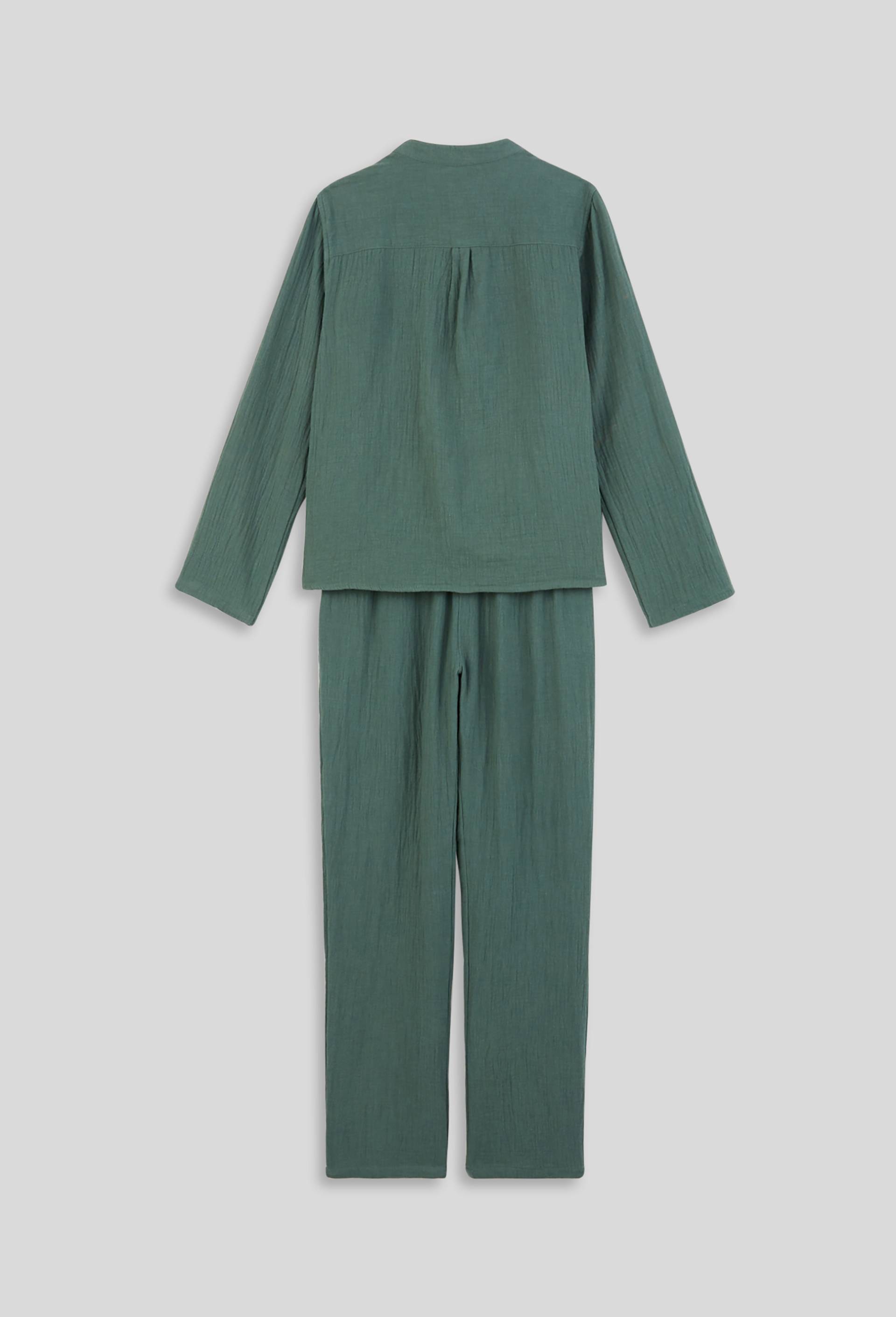 Pyjama long uni col mao en gaze, BIO, Vert, large image number 2.0