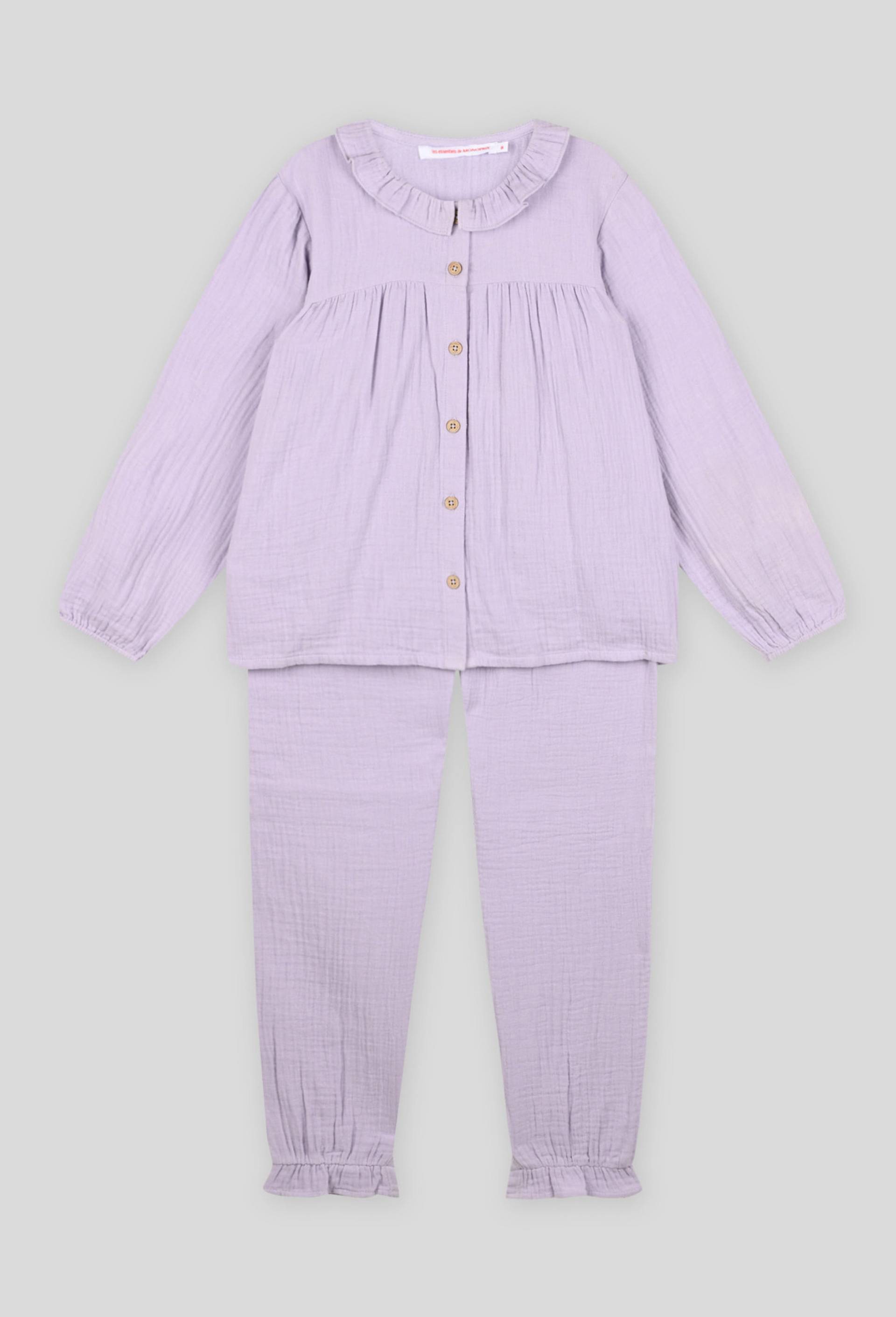 Pyjama long uni en gaze, BIO, Violet clair, large image number 0.0