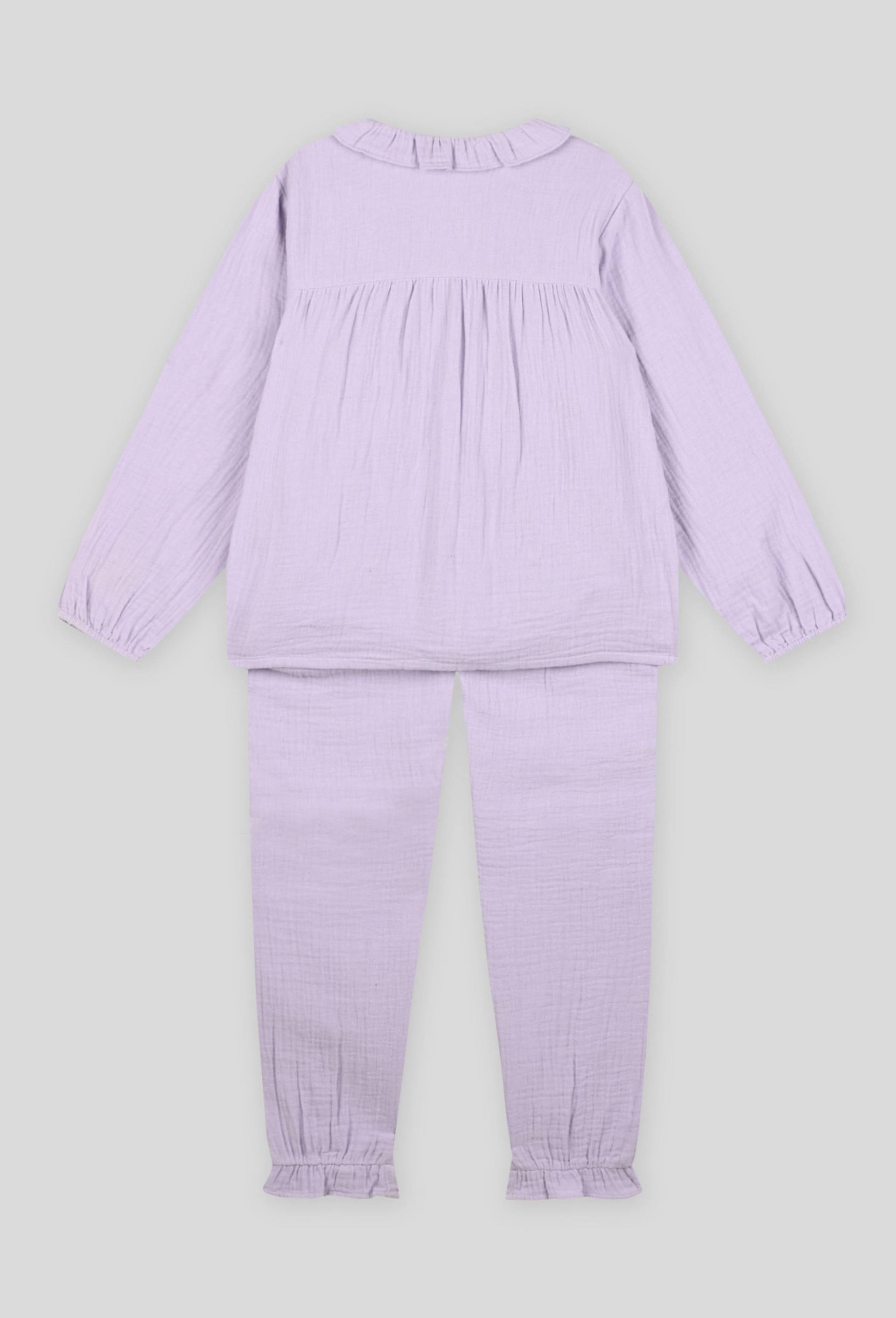 Pyjama long uni en gaze, BIO, Violet clair, large image number 1