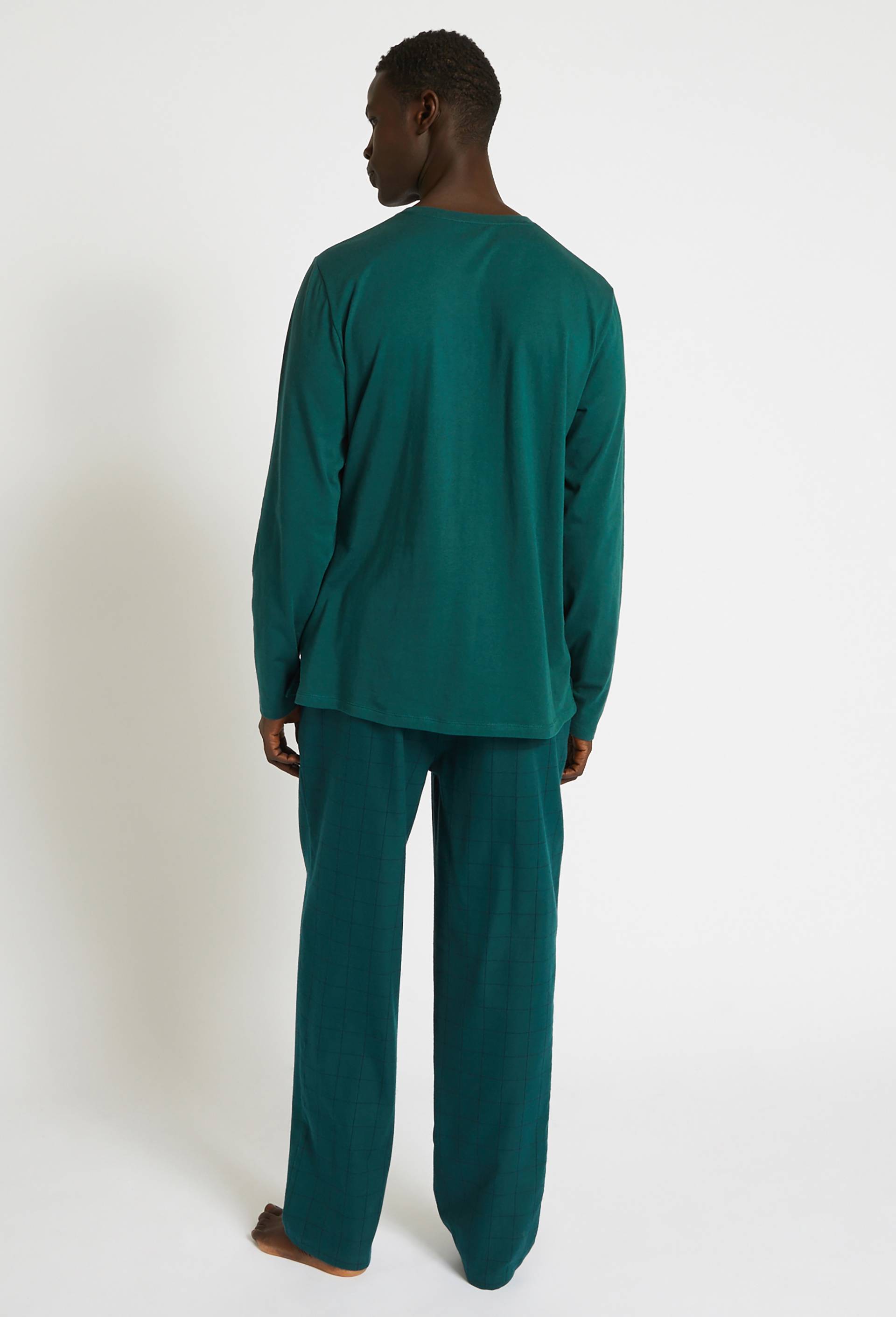 Pyjama manches longues en jersey de coton et pantalon en flanelle, Oeko-Tex, Vert foncé, large image number 1