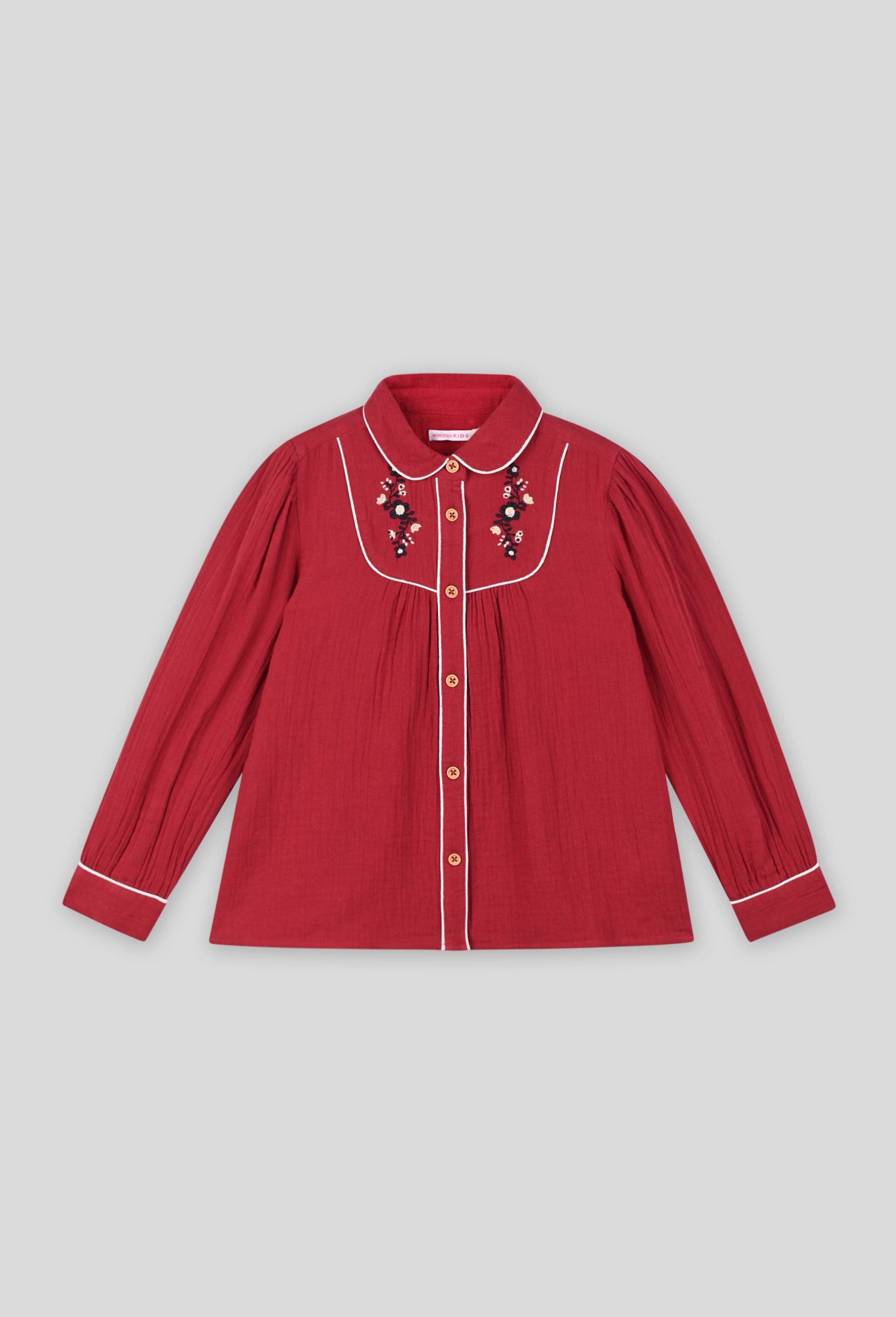 Chemise en gaze de coton Bio et Oeko-Tex, Rouge foncé, large image number 0
