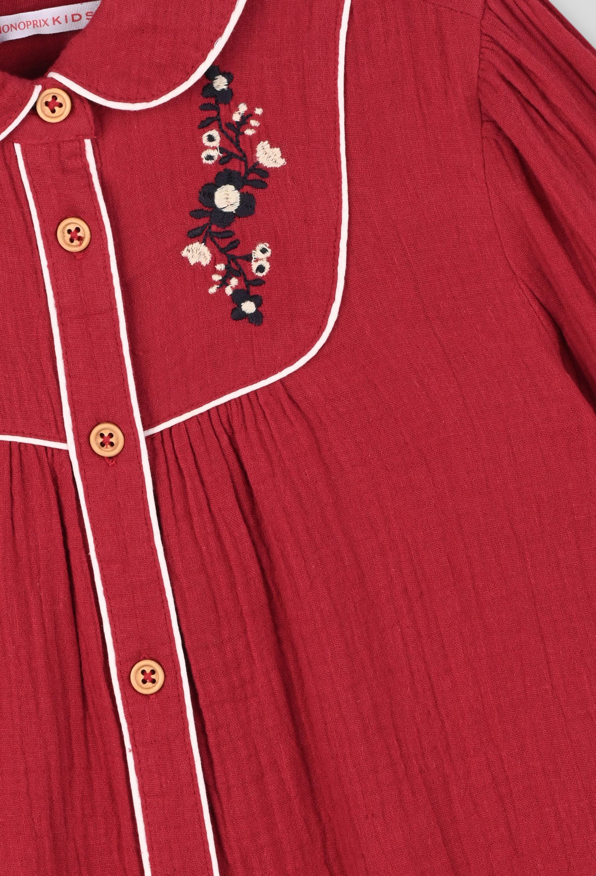 Chemise en gaze de coton Bio et Oeko-Tex, Rouge foncé, large image number 2