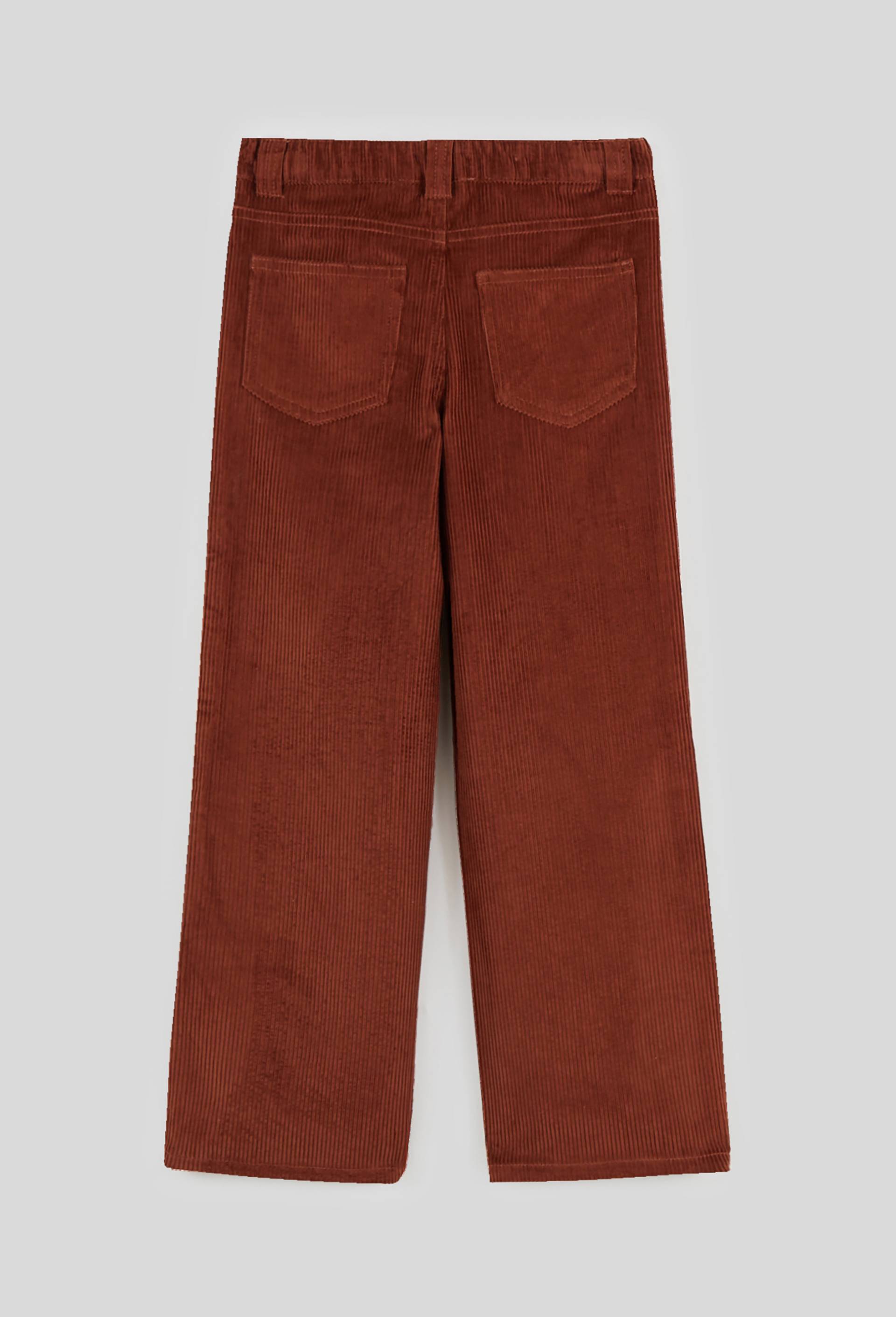 Pantalon large en velours poches brodées, Brun, large image number 1