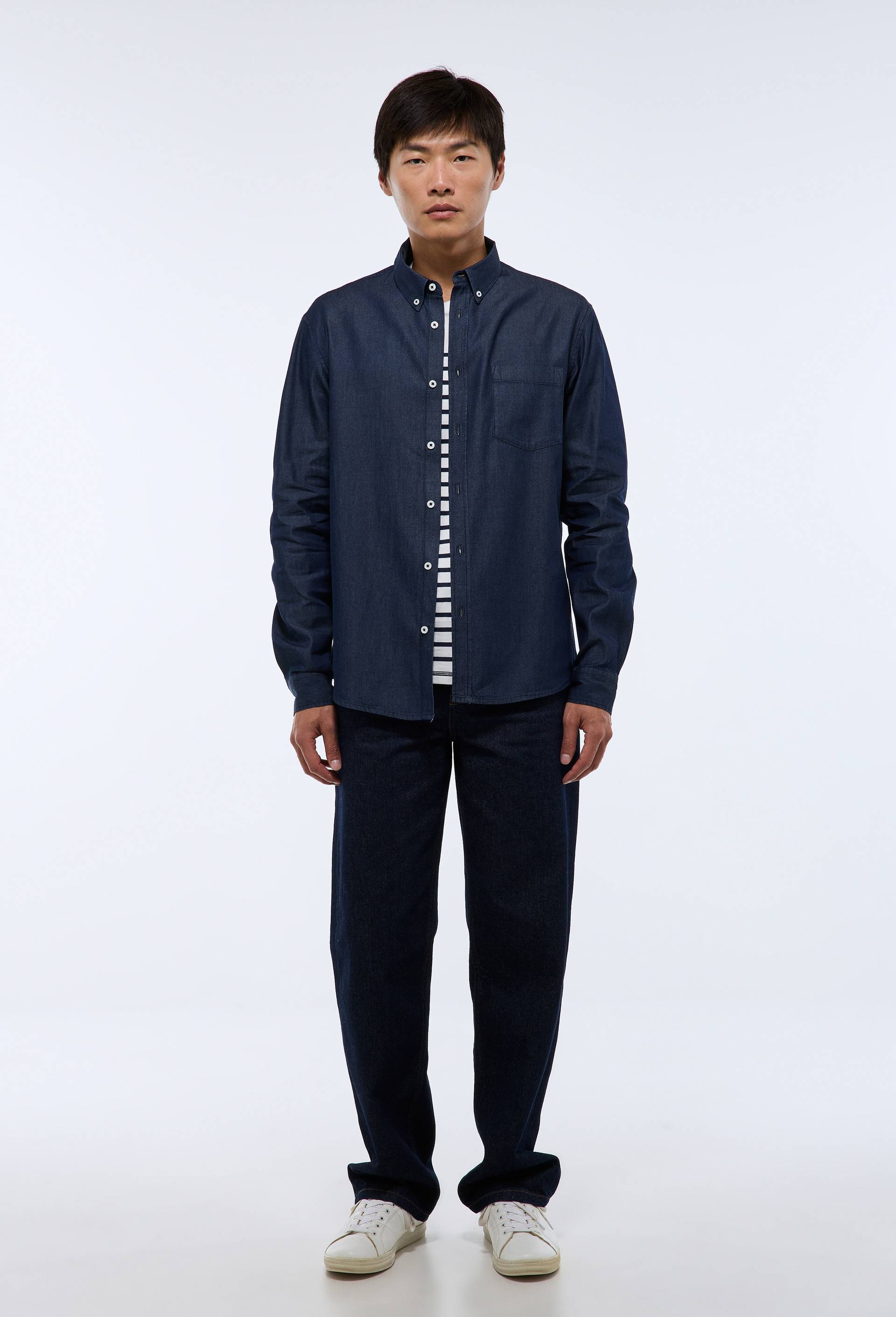 Chemise denim en coton BIO GOTS, Bleu foncé, swatch image