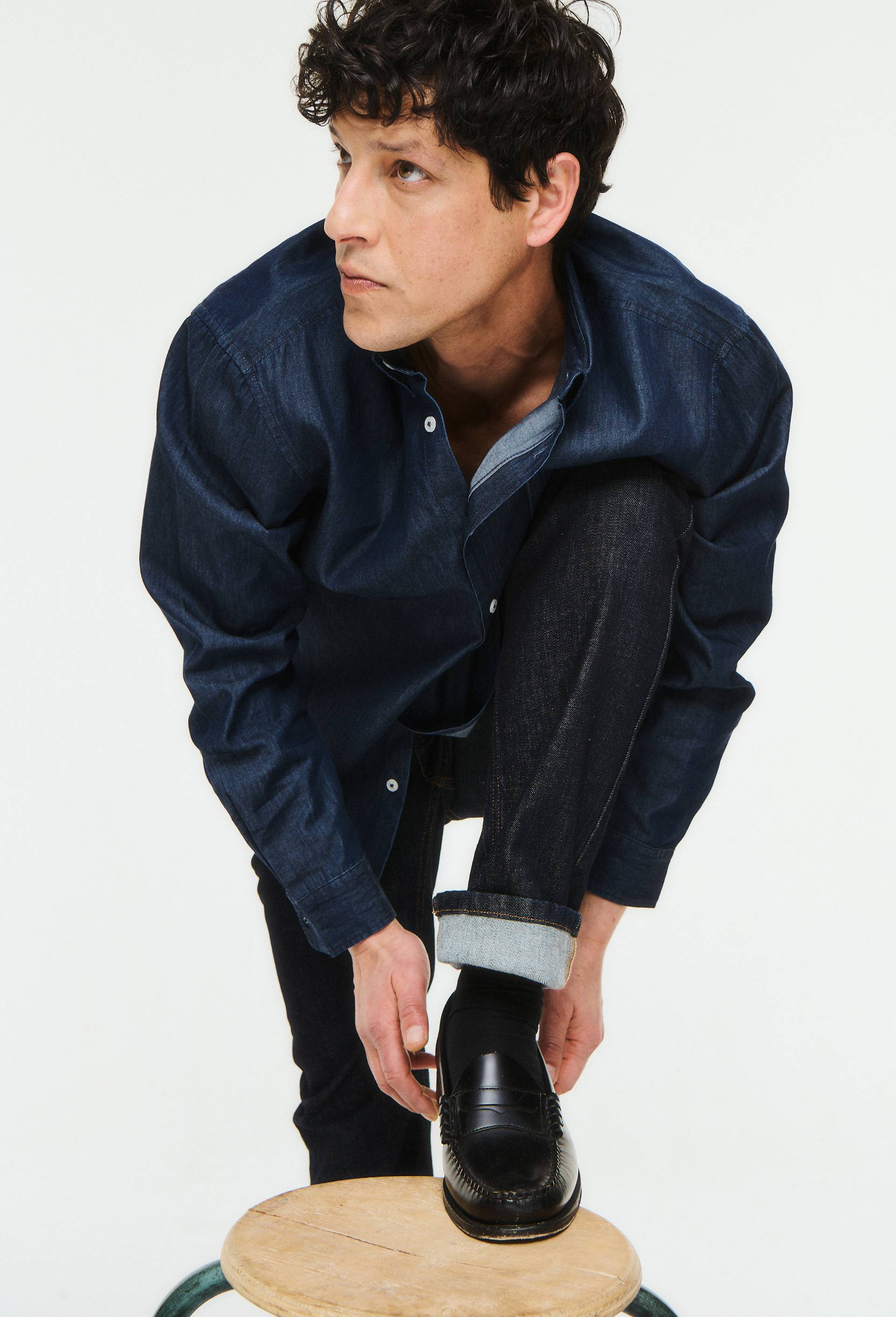 Chemise denim en coton BIO GOTS, Bleu foncé, large image number 1