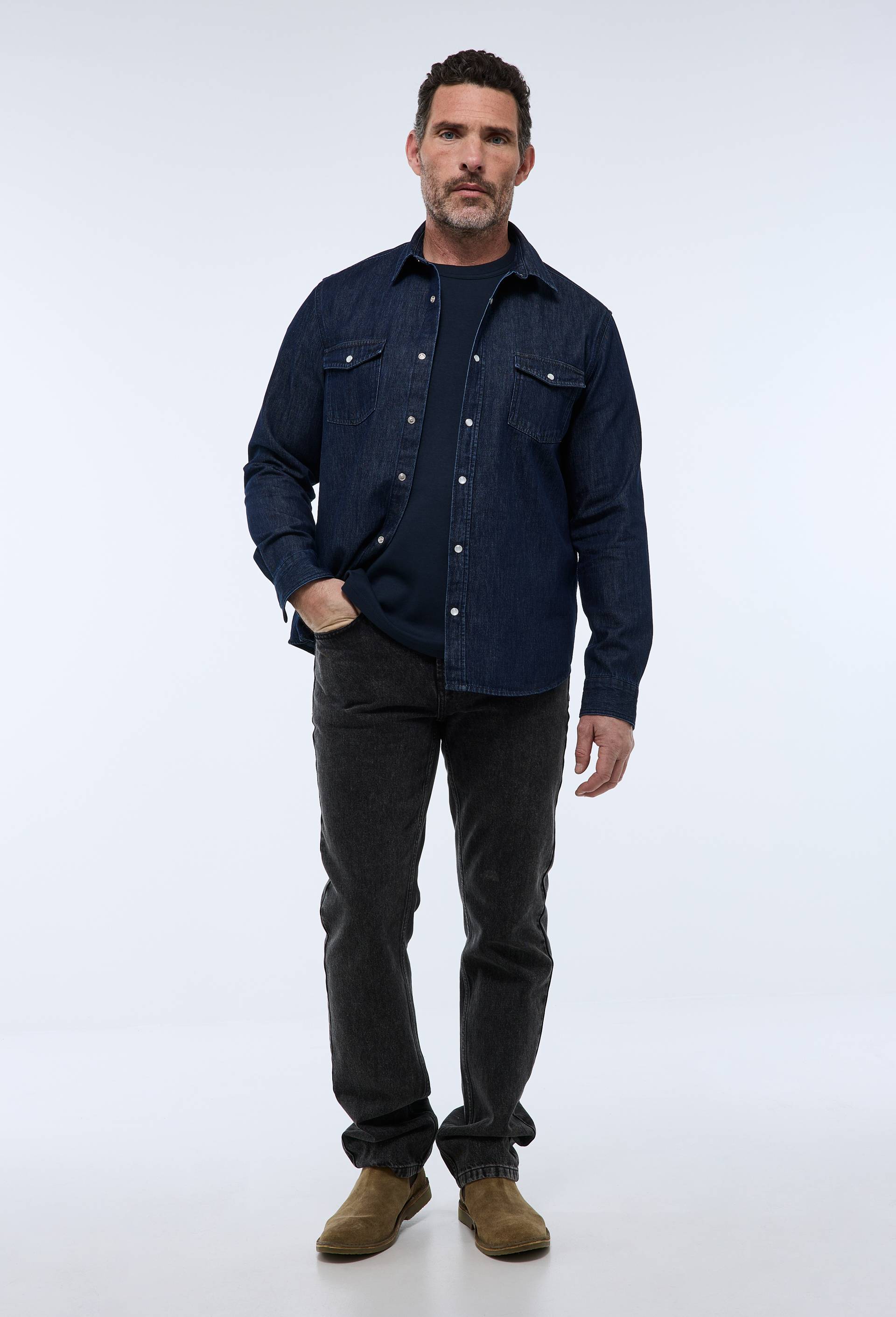 Chemise denim en coton BIO GOTS, Bleu foncé, large image number 2.0