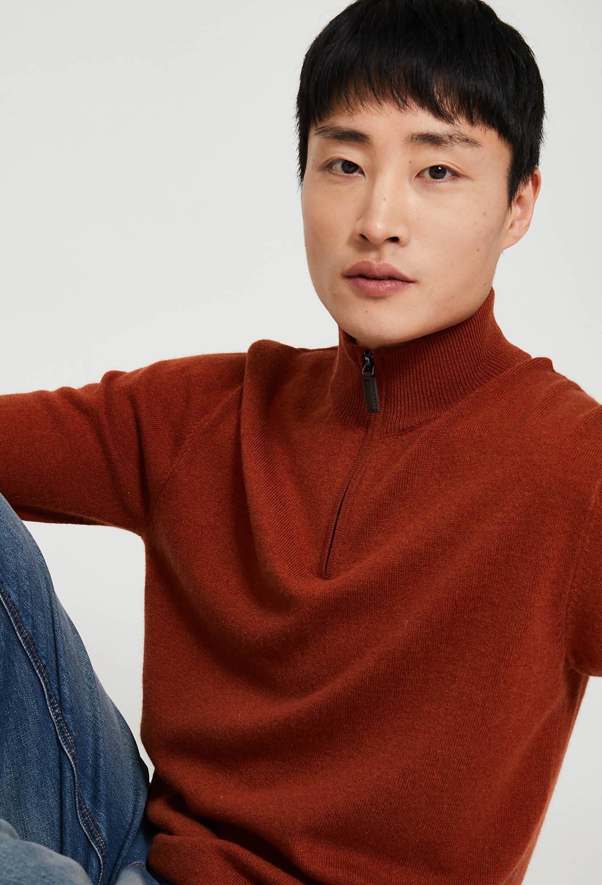 Pull col camionneur en mélange laine et cachemire, Rouge foncé, swatch image