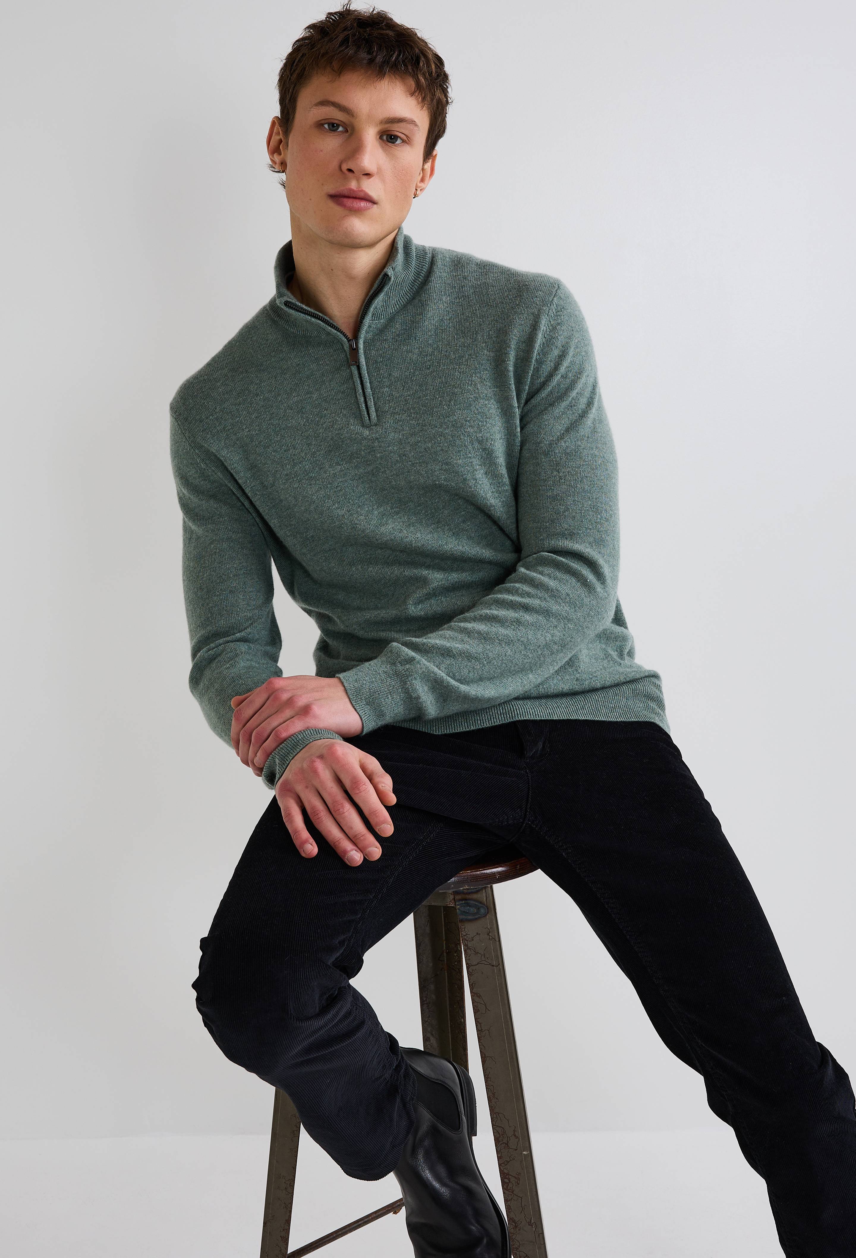 Pull col camionneur en mélange laine et cachemire, Vert, swatch image
