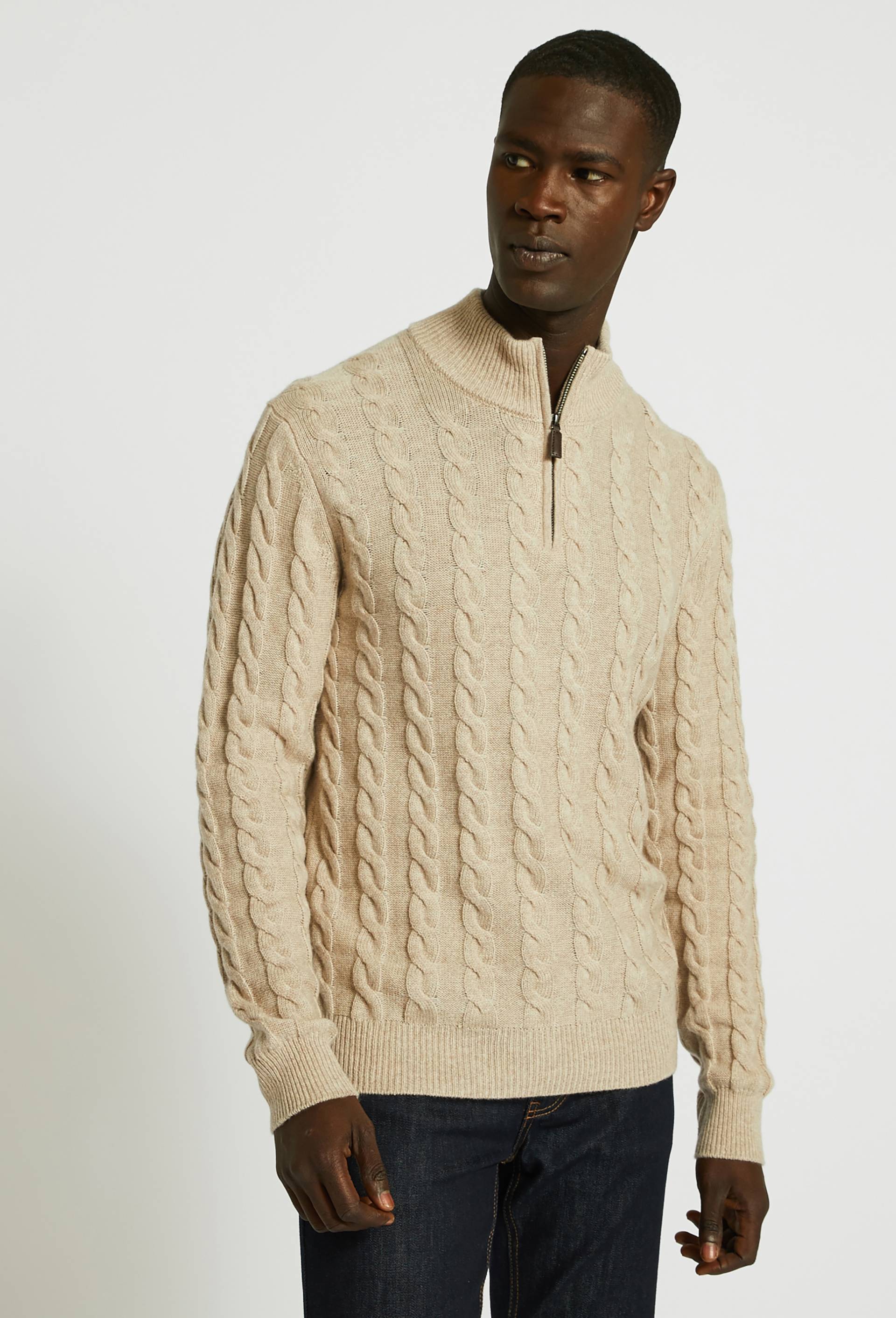 Pull col camionneur torsad&eacute; en m&eacute;lange laine cachemire, Oeko-tex, Beige, large image number 0