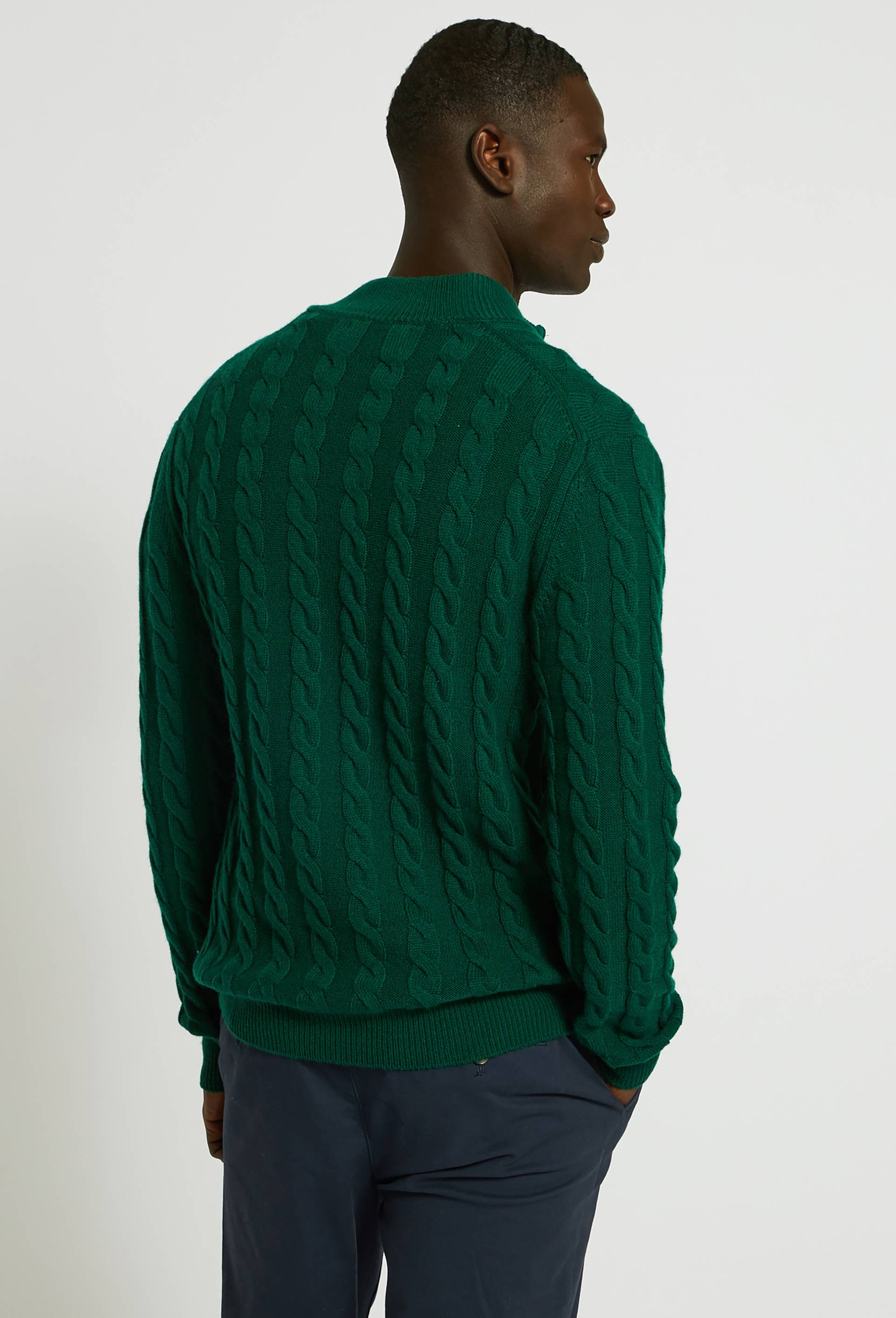Pull col camionneur torsadé en mélange laine cachemire, Oeko-tex, Vert foncé, large image number 1.0