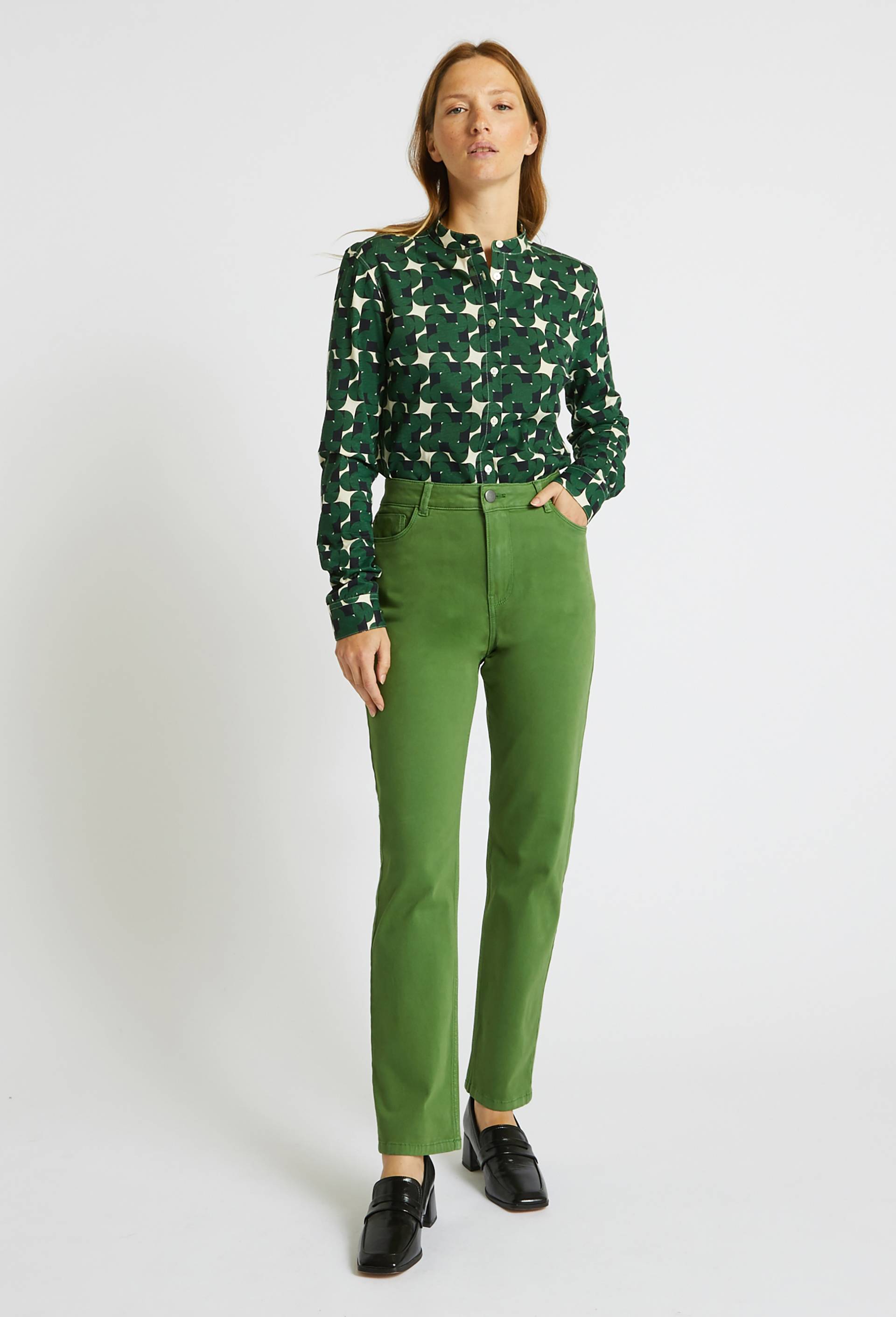 Pantalon droit contenant du coton, Vert, large image number 0