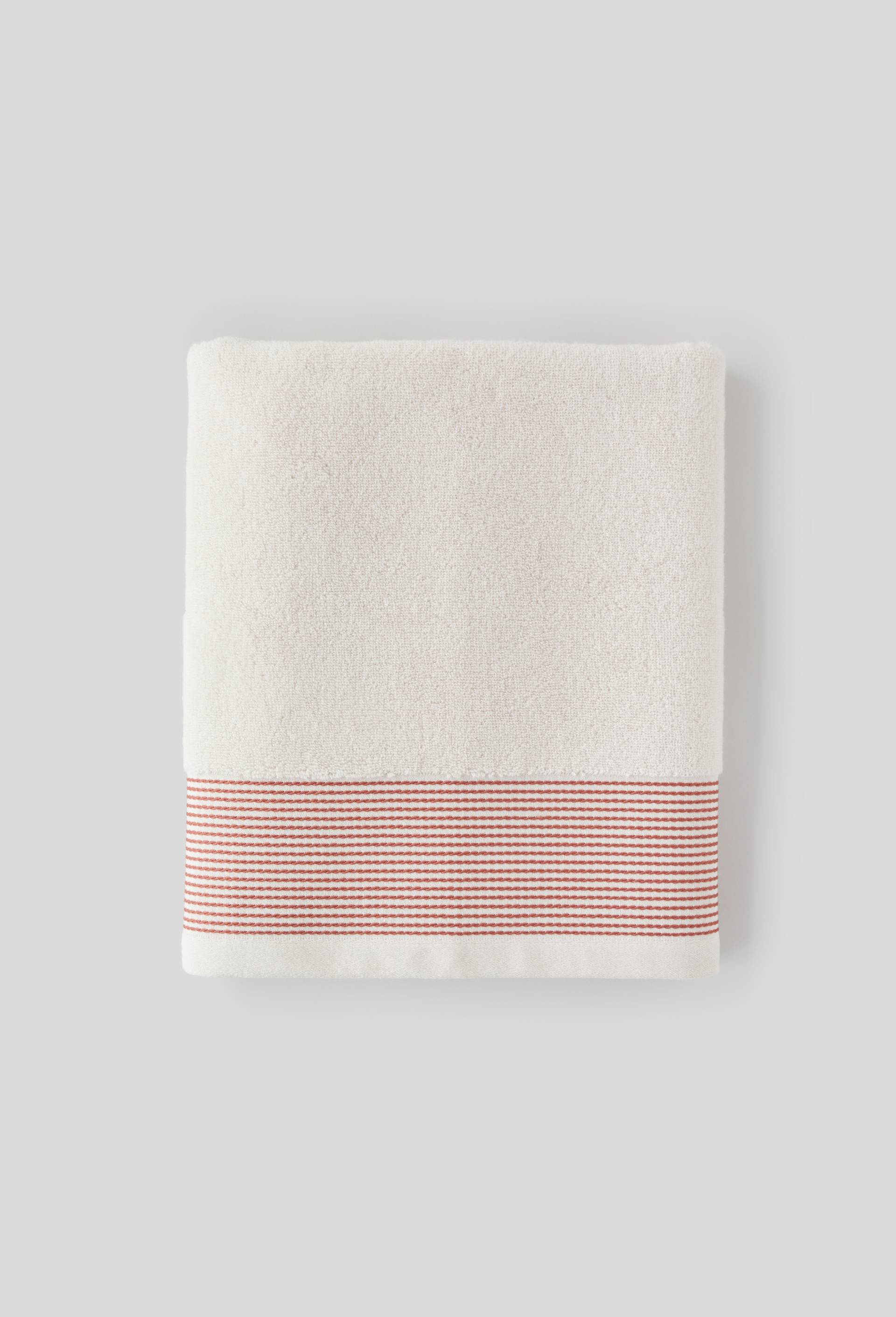 DRAP DE BAIN FICELLE LITEAU RAYE BRODE TERRA COTTA  70 x 140 cm, Brun, large image number 0.0