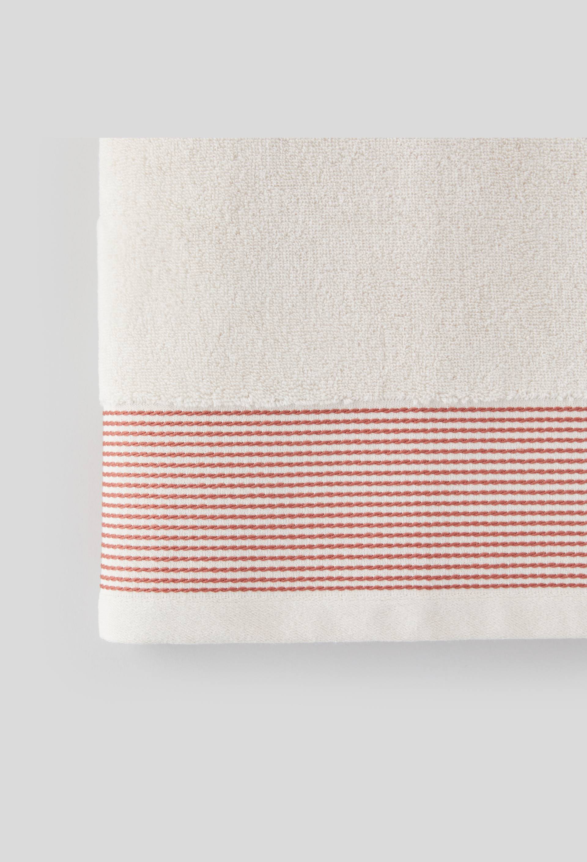 DRAP DE BAIN FICELLE LITEAU RAYE BRODE TERRA COTTA  70 x 140 cm, Brun, large image number 1.0