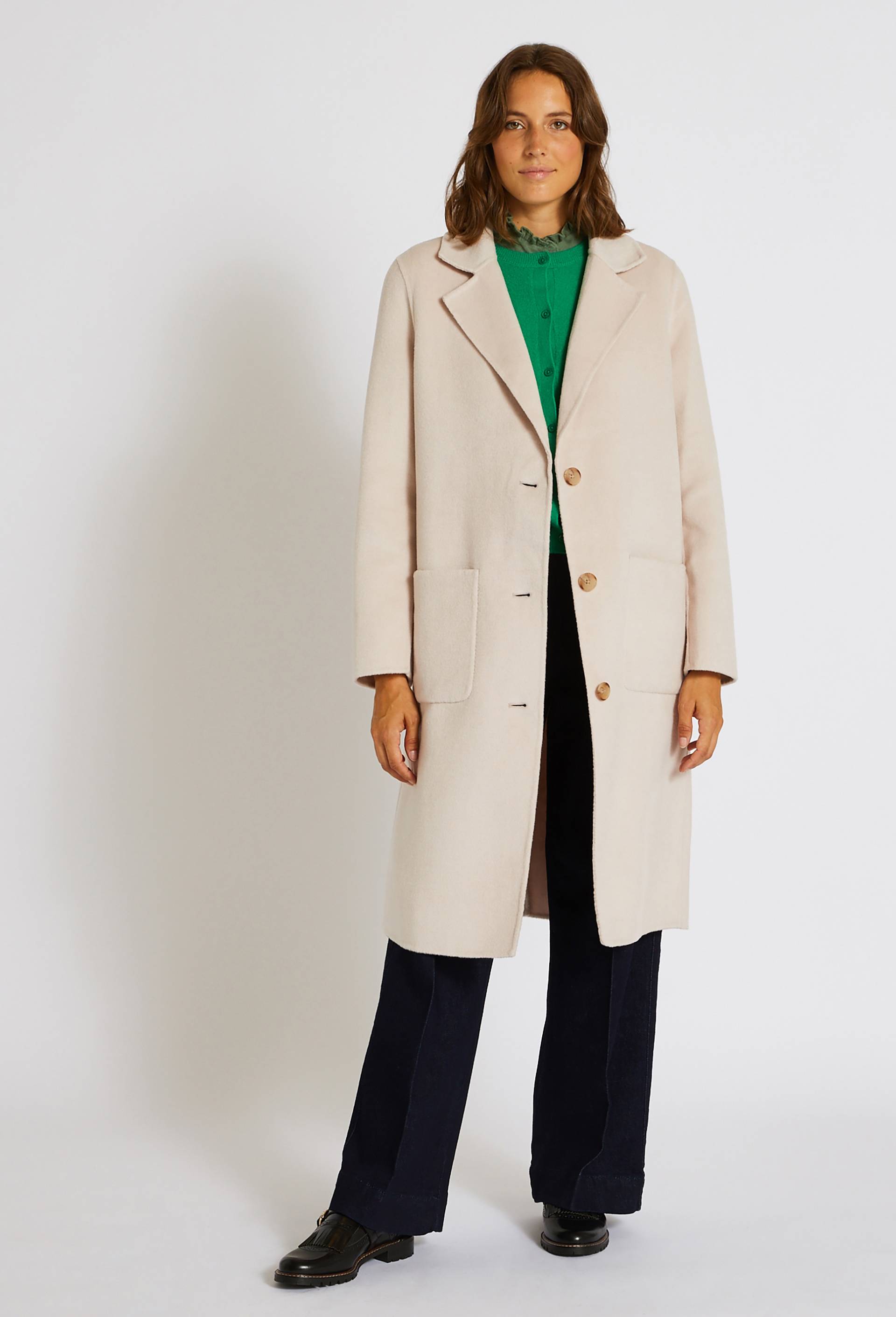 Manteau boutonné contenant de la laine, Beige clair, swatch image