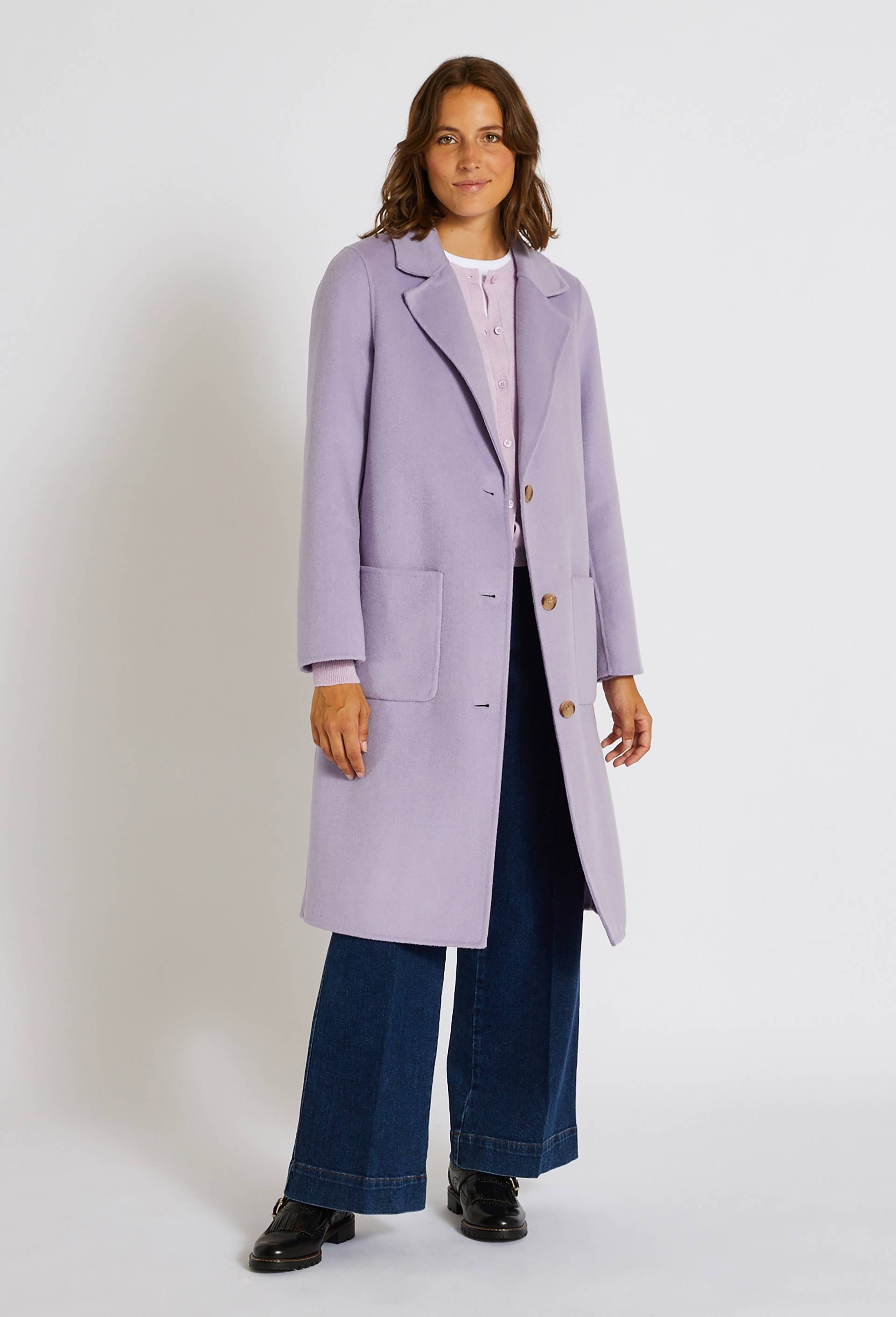 Manteau boutonné contenant de la laine, Violet clair, swatch image