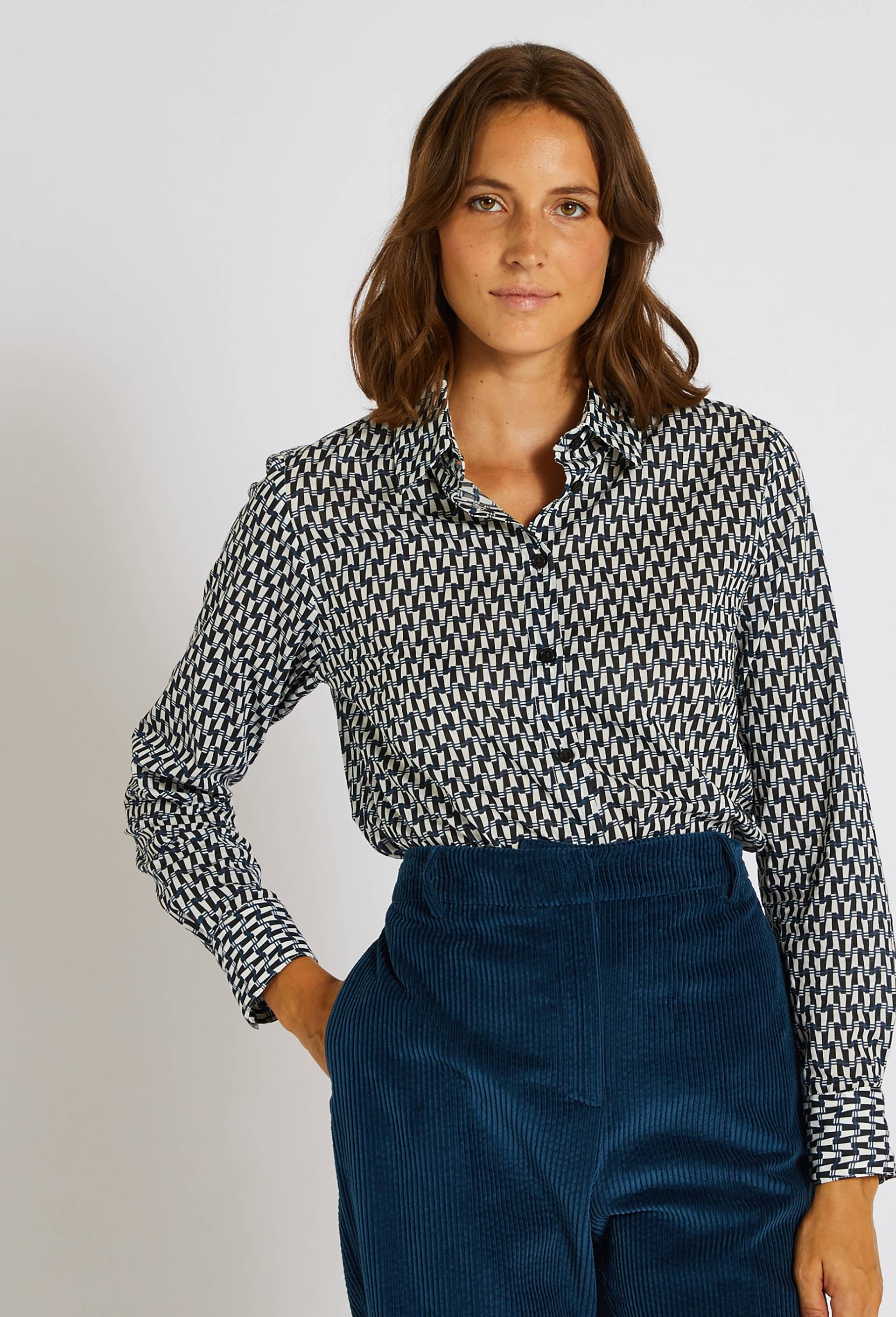 Chemise imprimée, Coton BIO, Bleu foncé, large image number 0