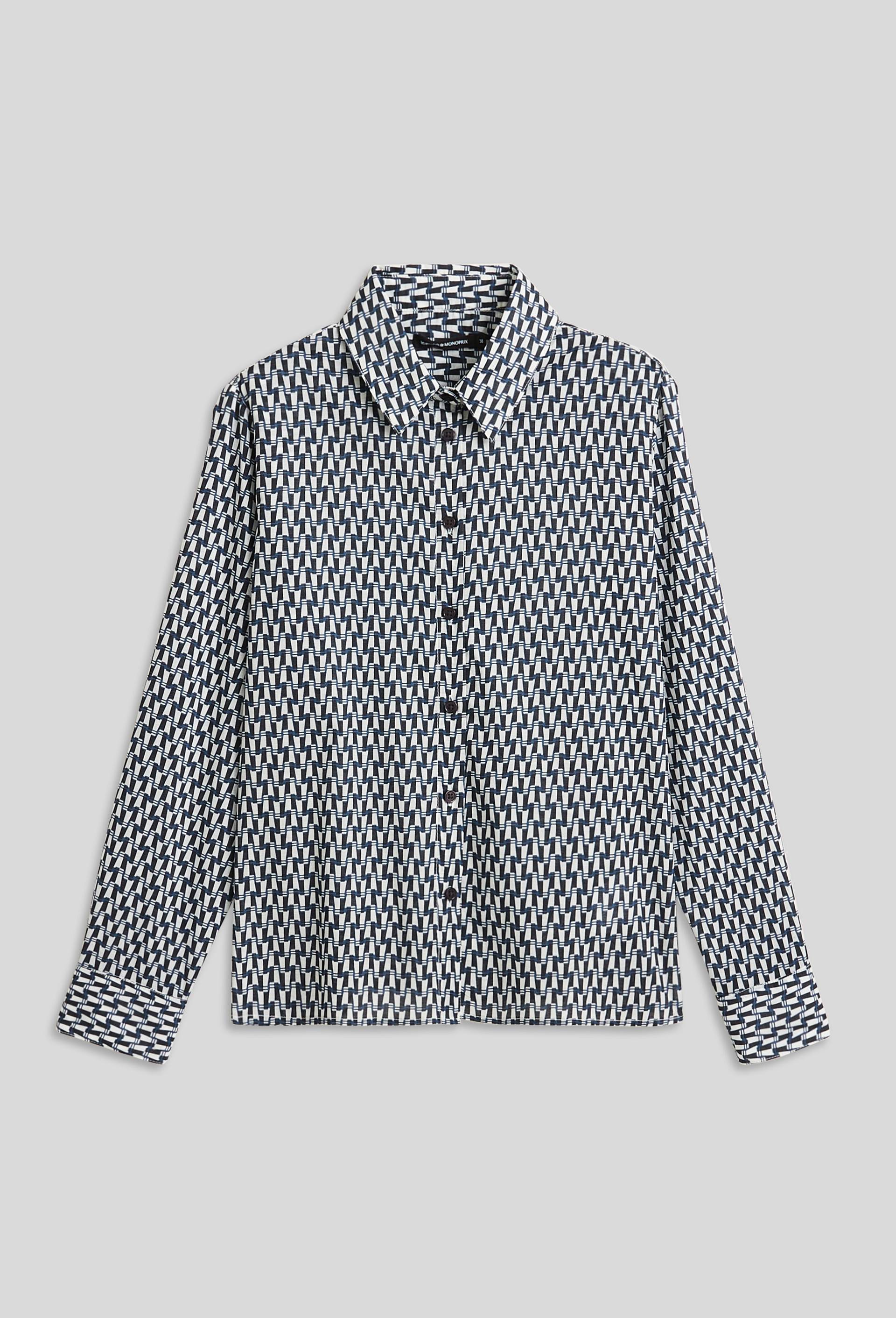 Chemise imprimée, Coton BIO, Bleu foncé, large image number 2
