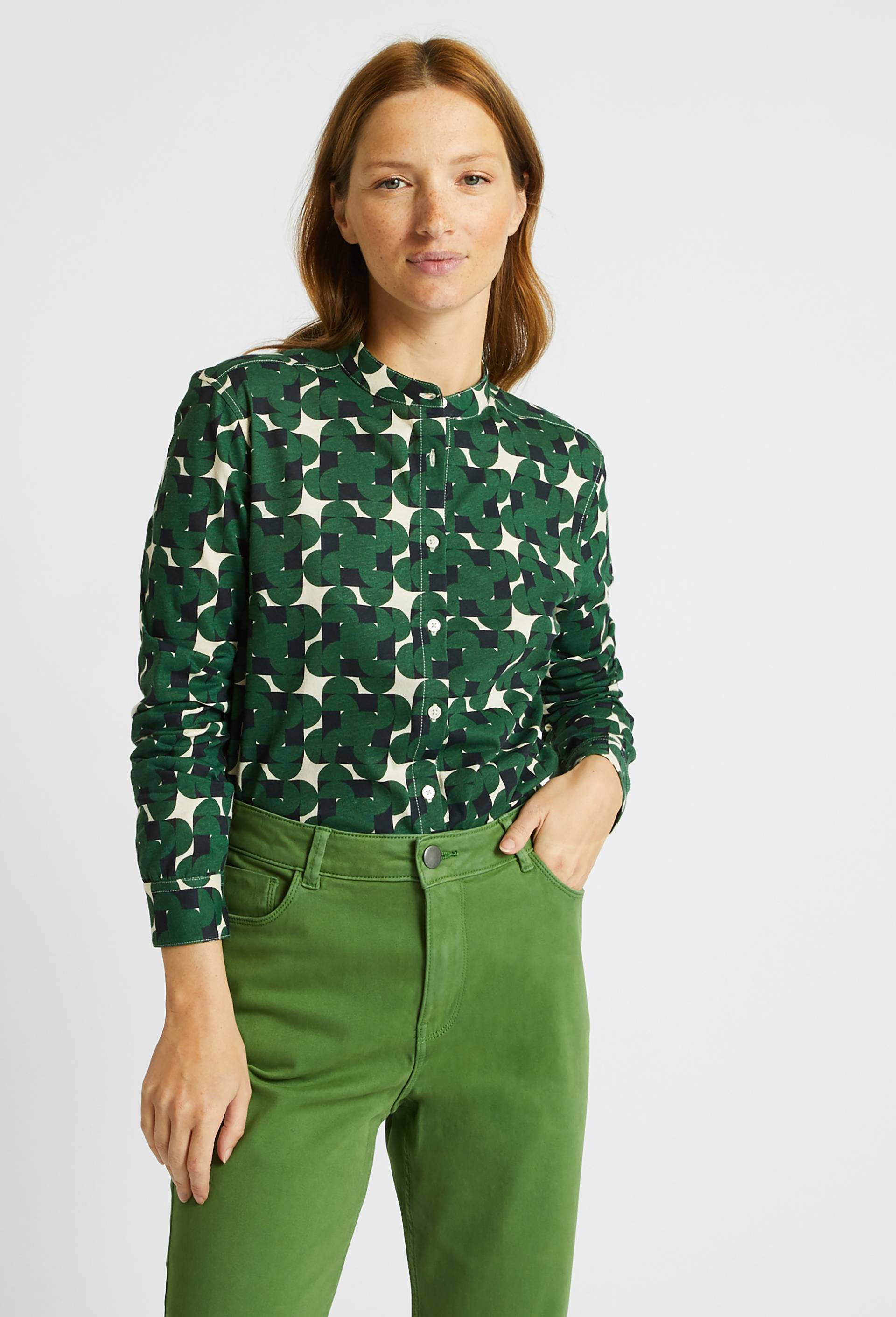 Chemise imprimée, en coton BIO, Vert foncé, large image number 0