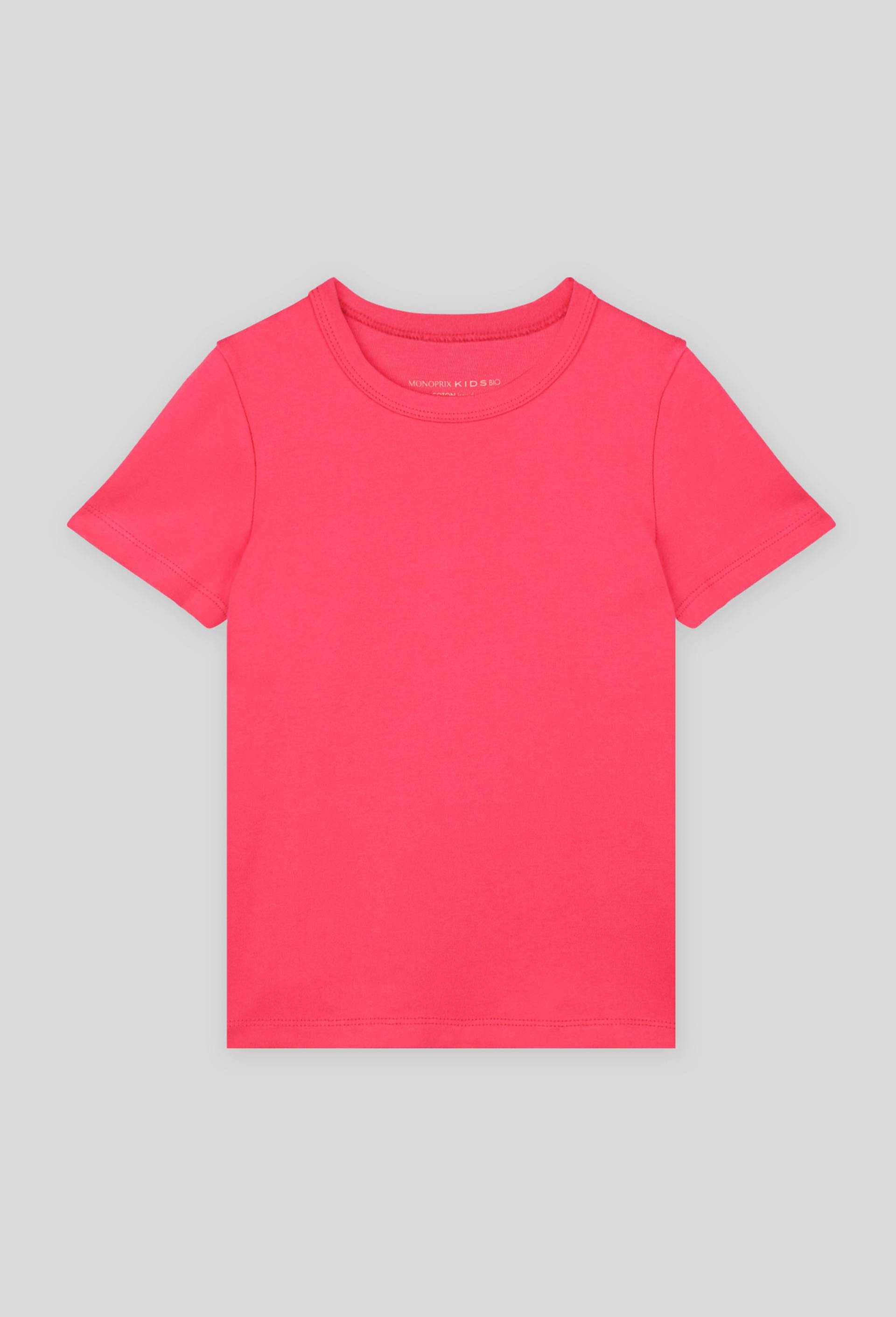 T.shirt uni manches courtes, Coton BIO, Rose foncé, large image number 0.0