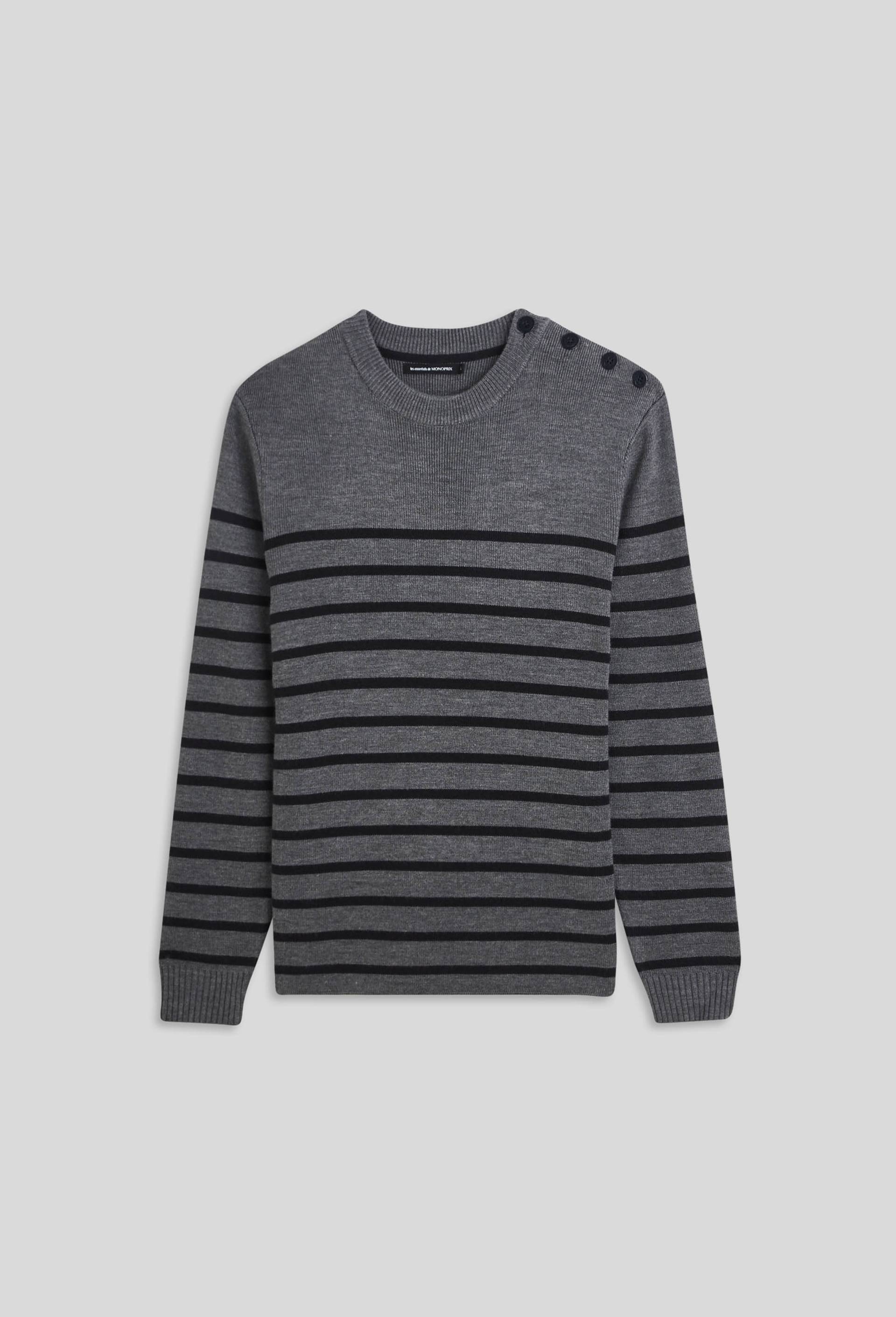 Pull marinière contenant de la laine, Oeko-tex, Gris, large image number 2
