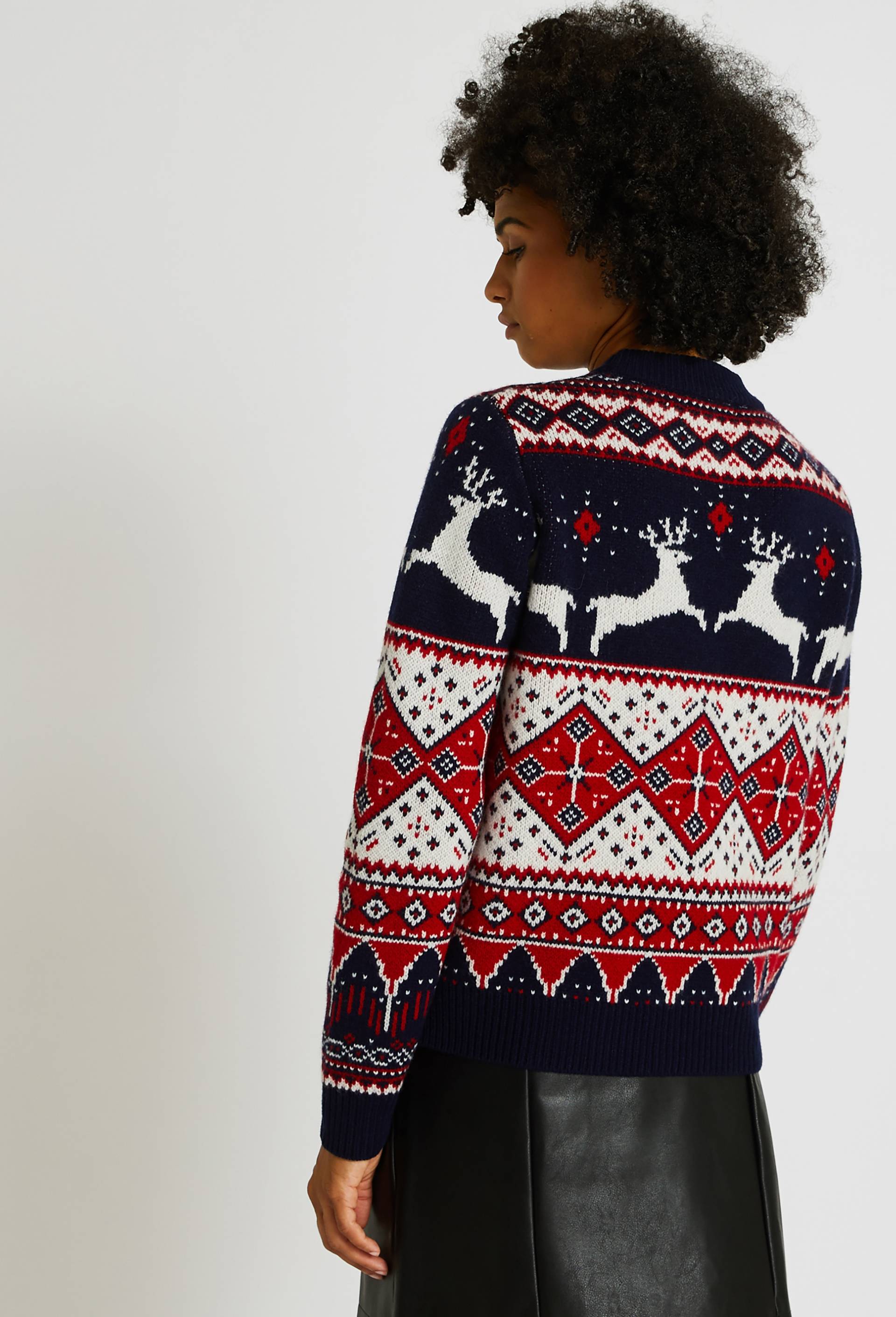 Pull Jacquard en laine, Bleu foncé, large image number 1