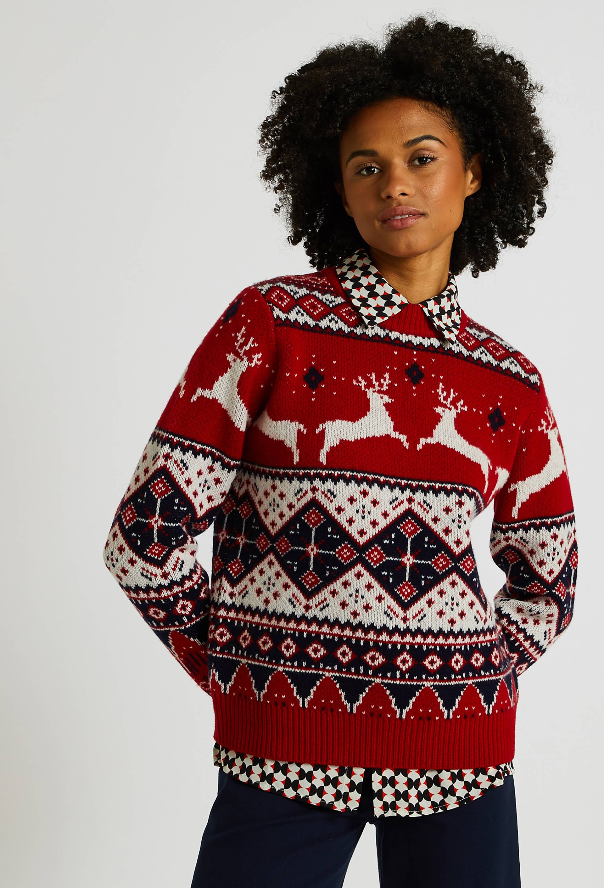 Pull Jacquard en laine, Rouge, large image number 0