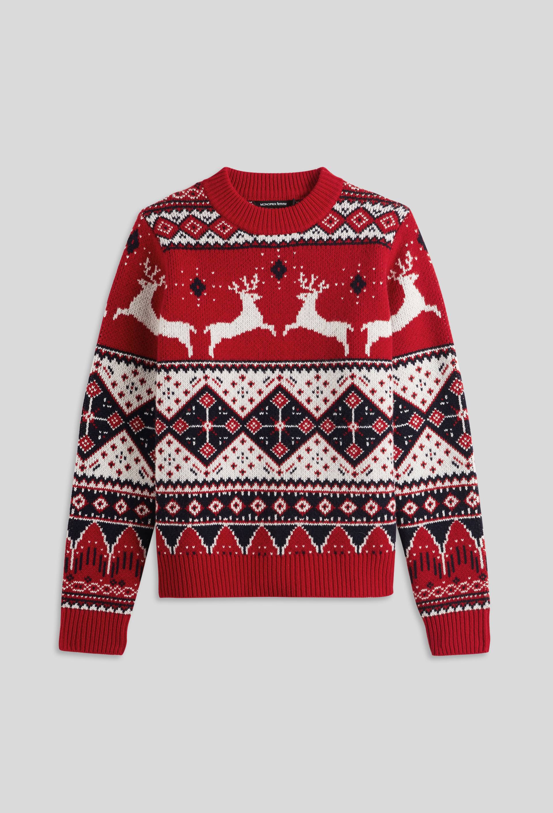 Pull Jacquard en laine, Rouge, large image number 2