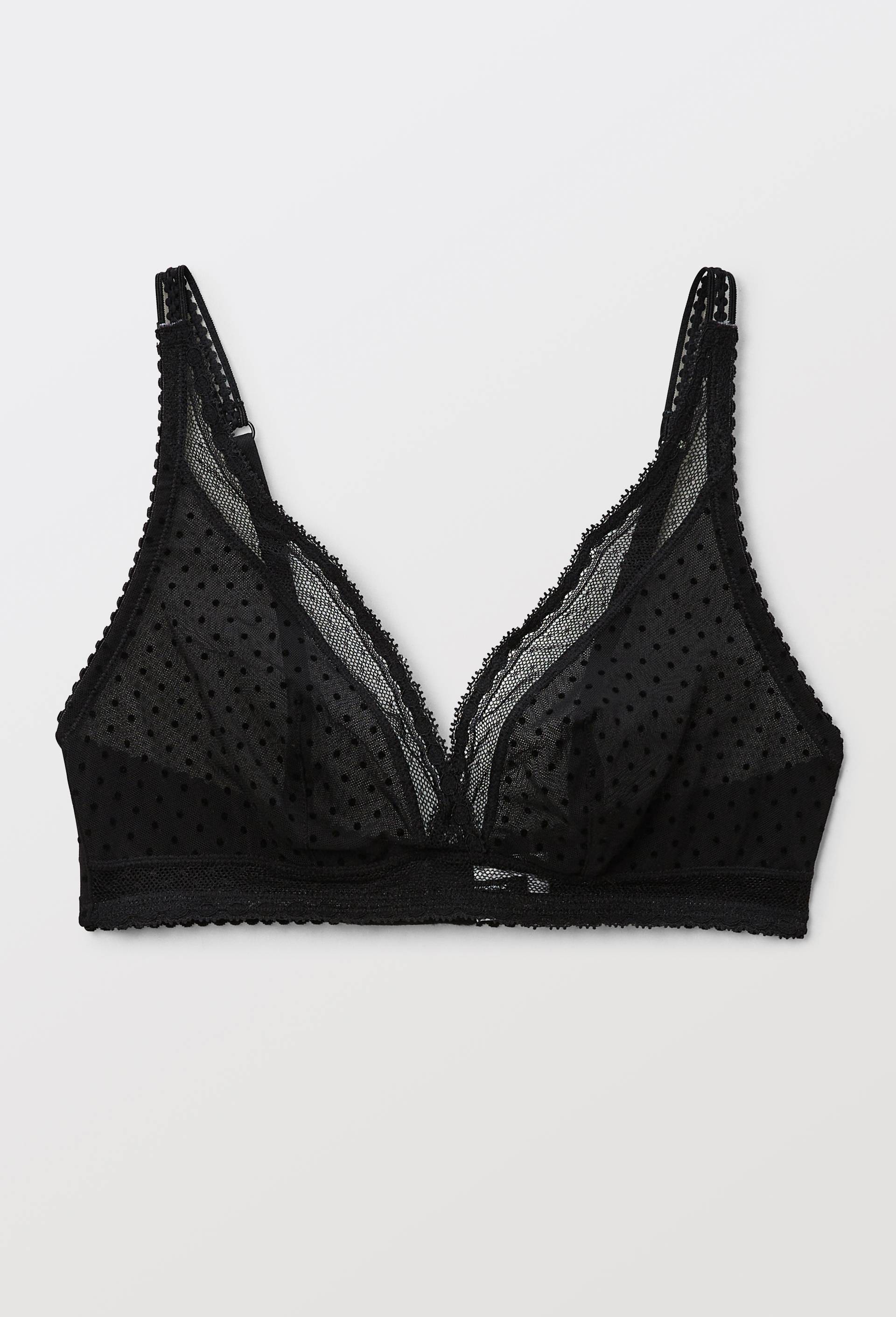 Soutien-gorge triangle foulard ADELE en tulle floqu&eacute;, Noir, large image number 3