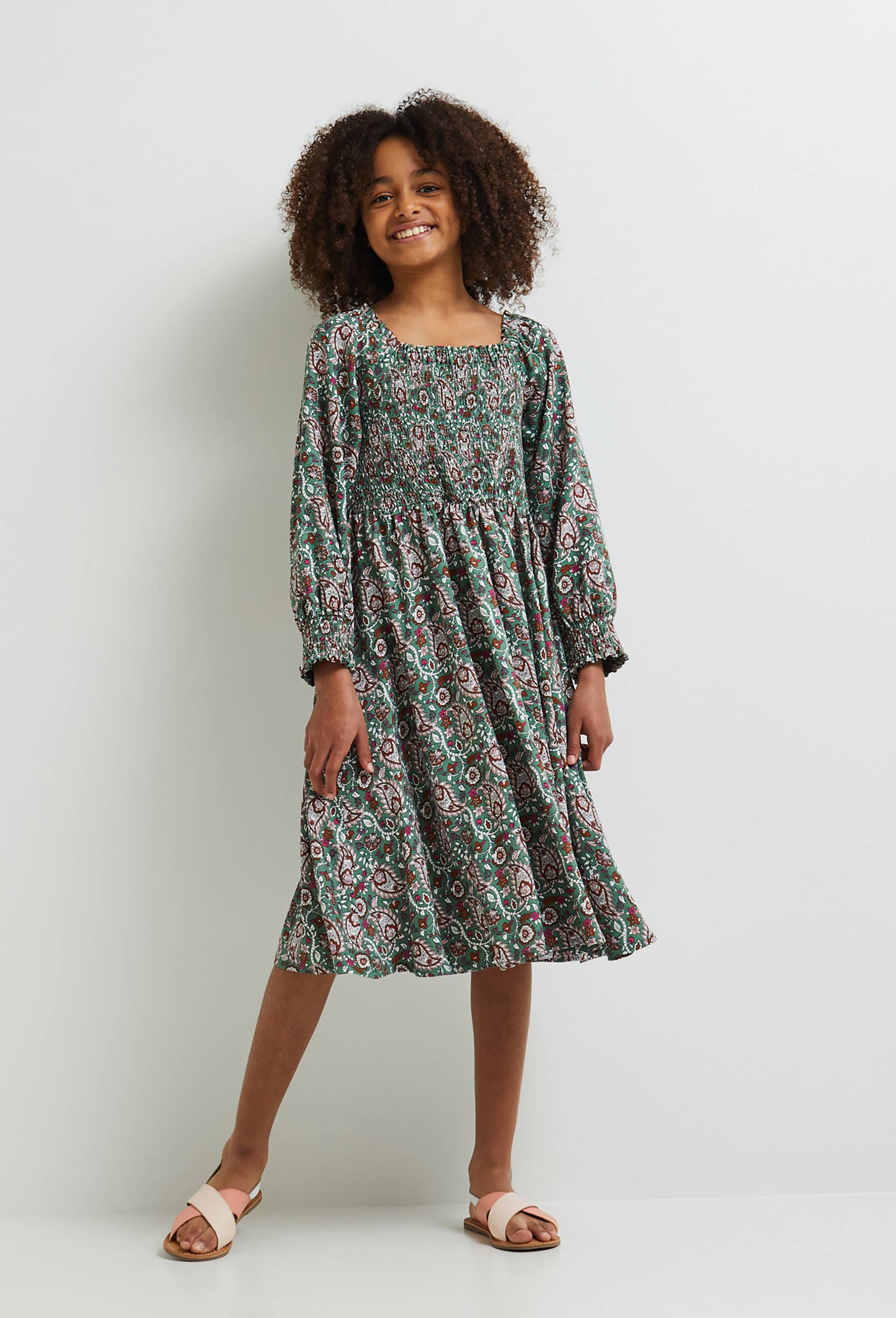 Robe en viscose imprimée, Ecovero, Vert, large image number 0.0
