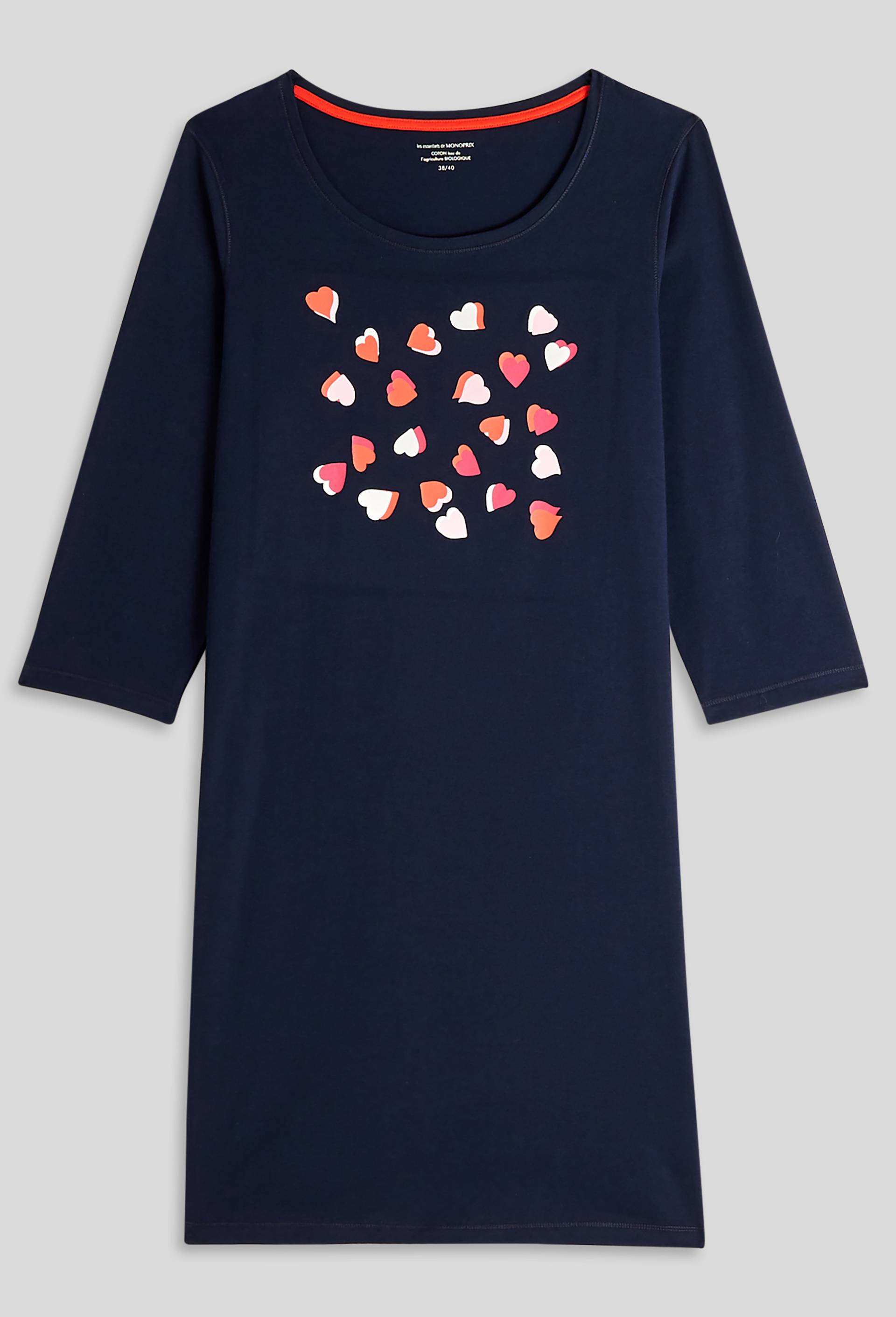 Chemise de nuit manches 3/4 avec print placé en coton, Bio, Bleu foncé, large image number 2