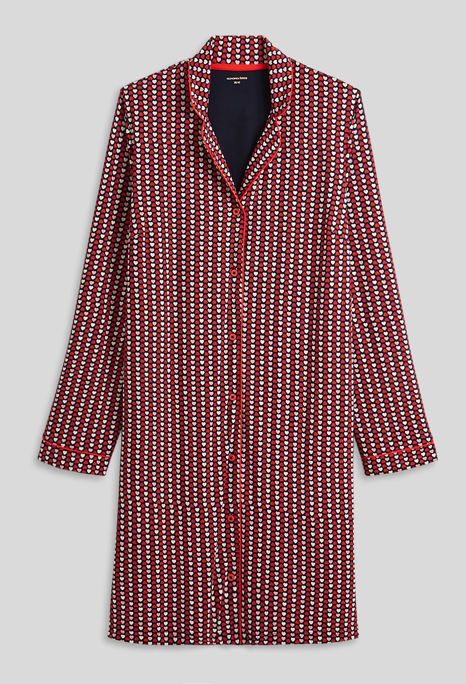Chemise de nuit col tailleur imprimée en maille, Ecovero, Bleu foncé, large image number 2