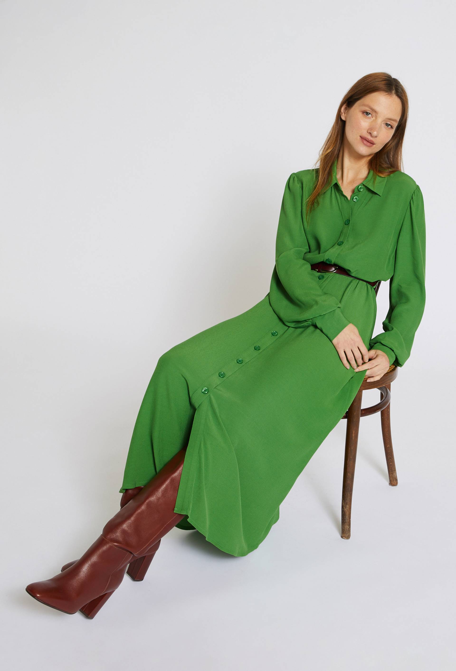 Robe chemise unie, Vert, large image number 0.0