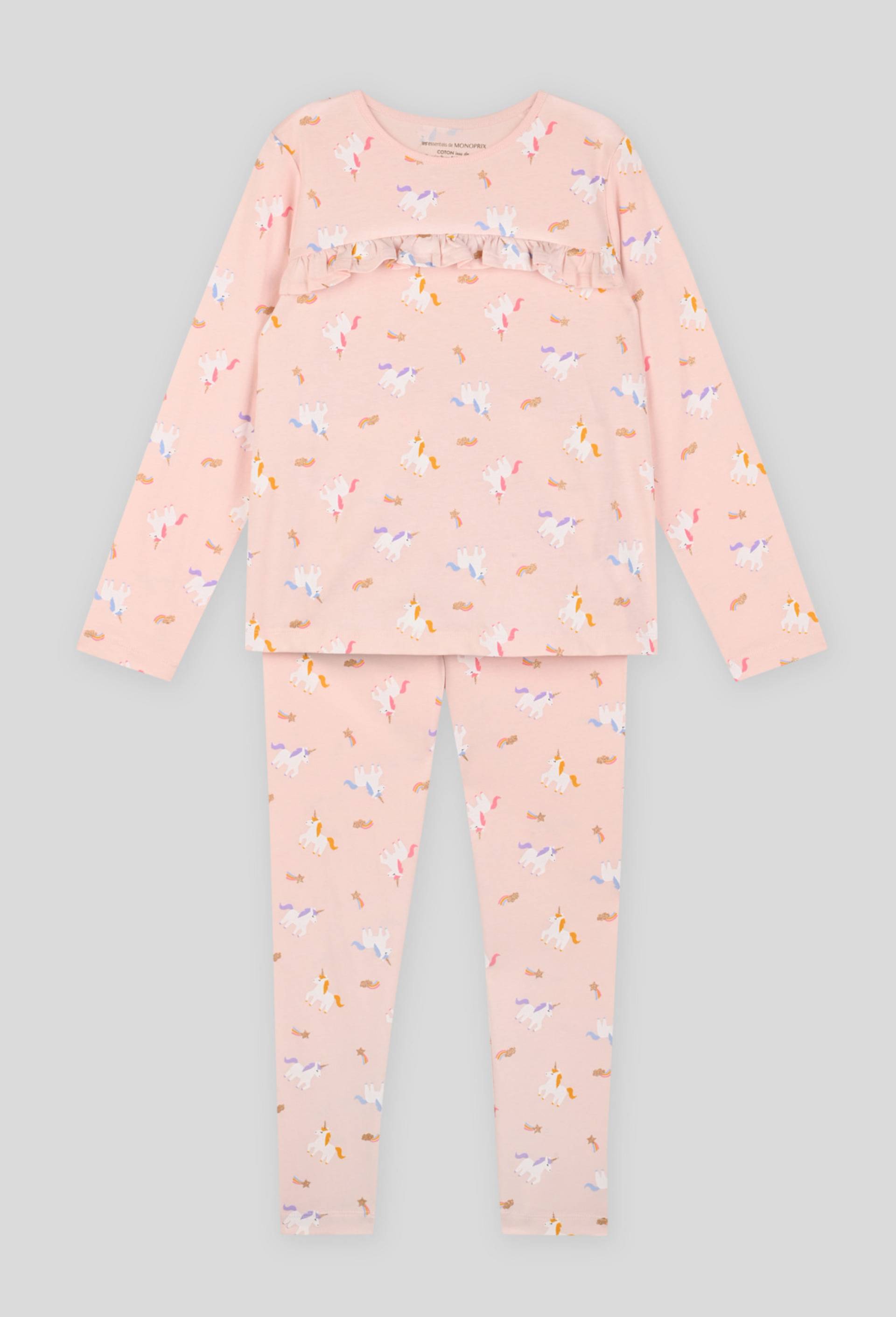 Pyjama long imprimé licornes en jersey, BIO, Rose clair, large image number 0