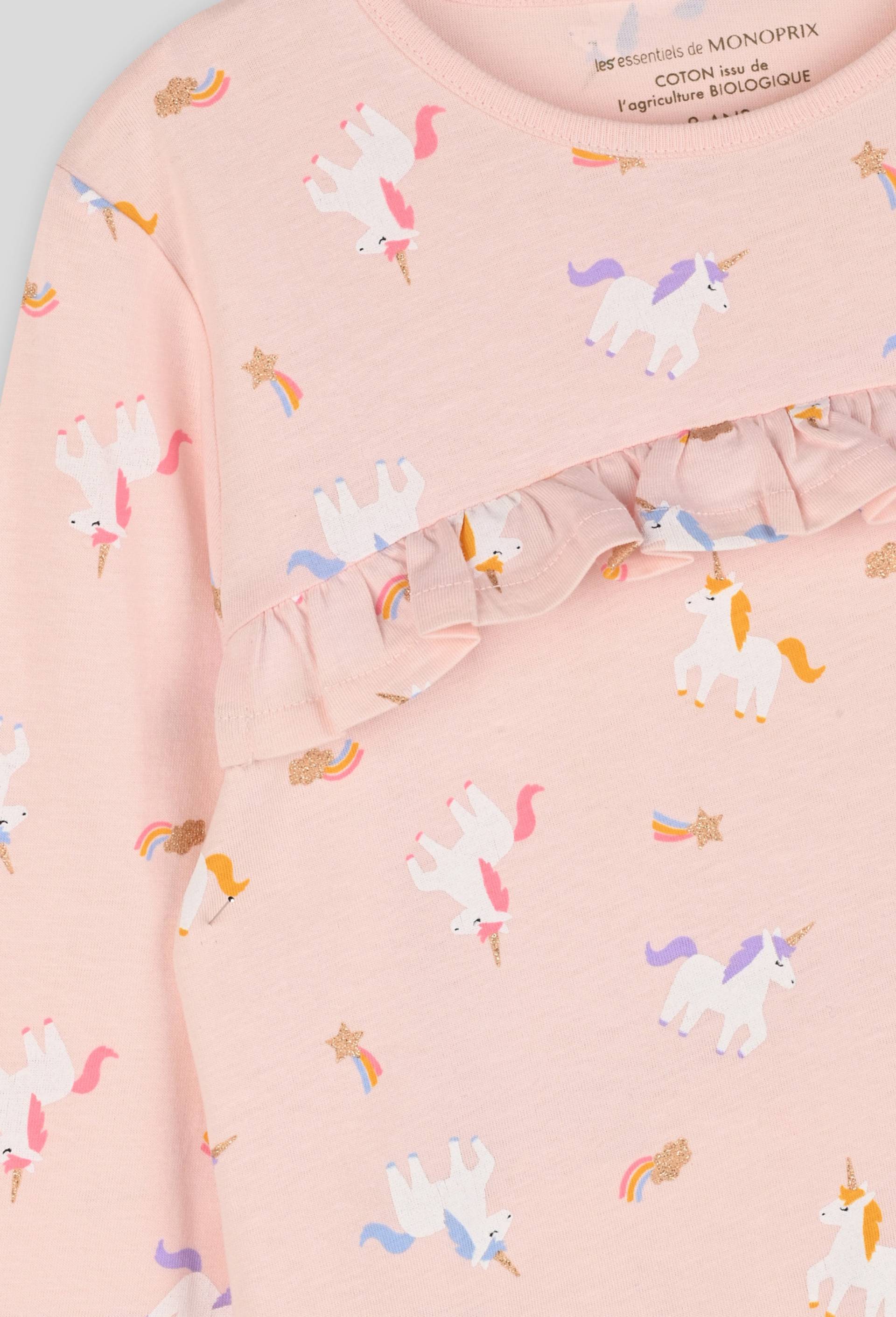 Pyjama long imprimé licornes en jersey, BIO, Rose clair, large image number 2