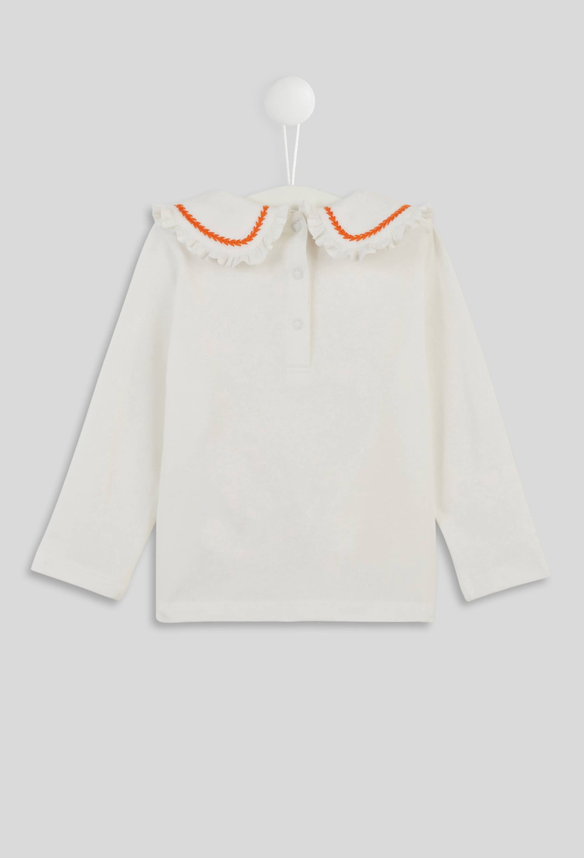 Blouse à col brodé en coton BIO, Oeko-Tex, Ecru, large image number 1