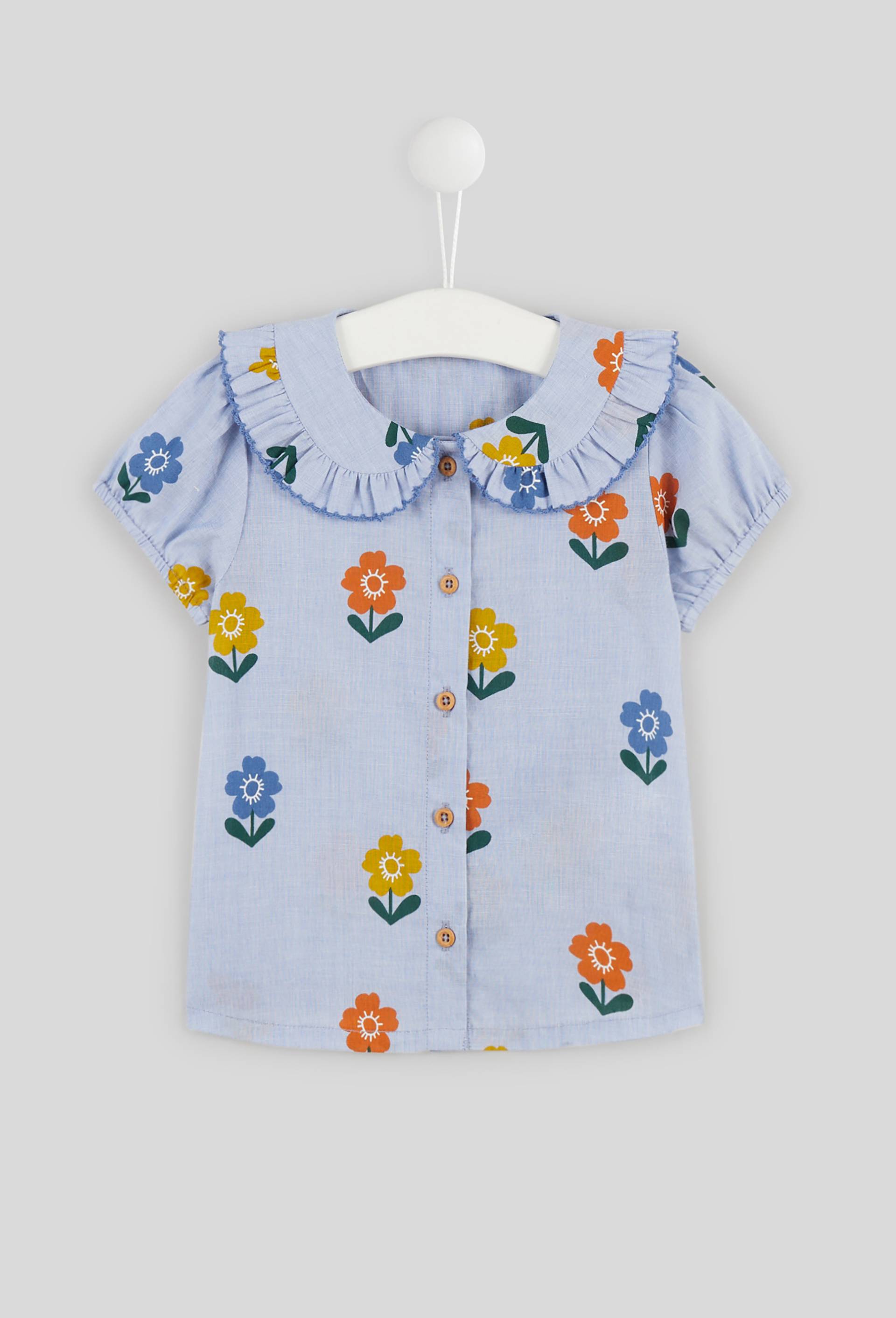 Blouse imprimée fleurs en coton BIO, Bleu, large image number 0.0