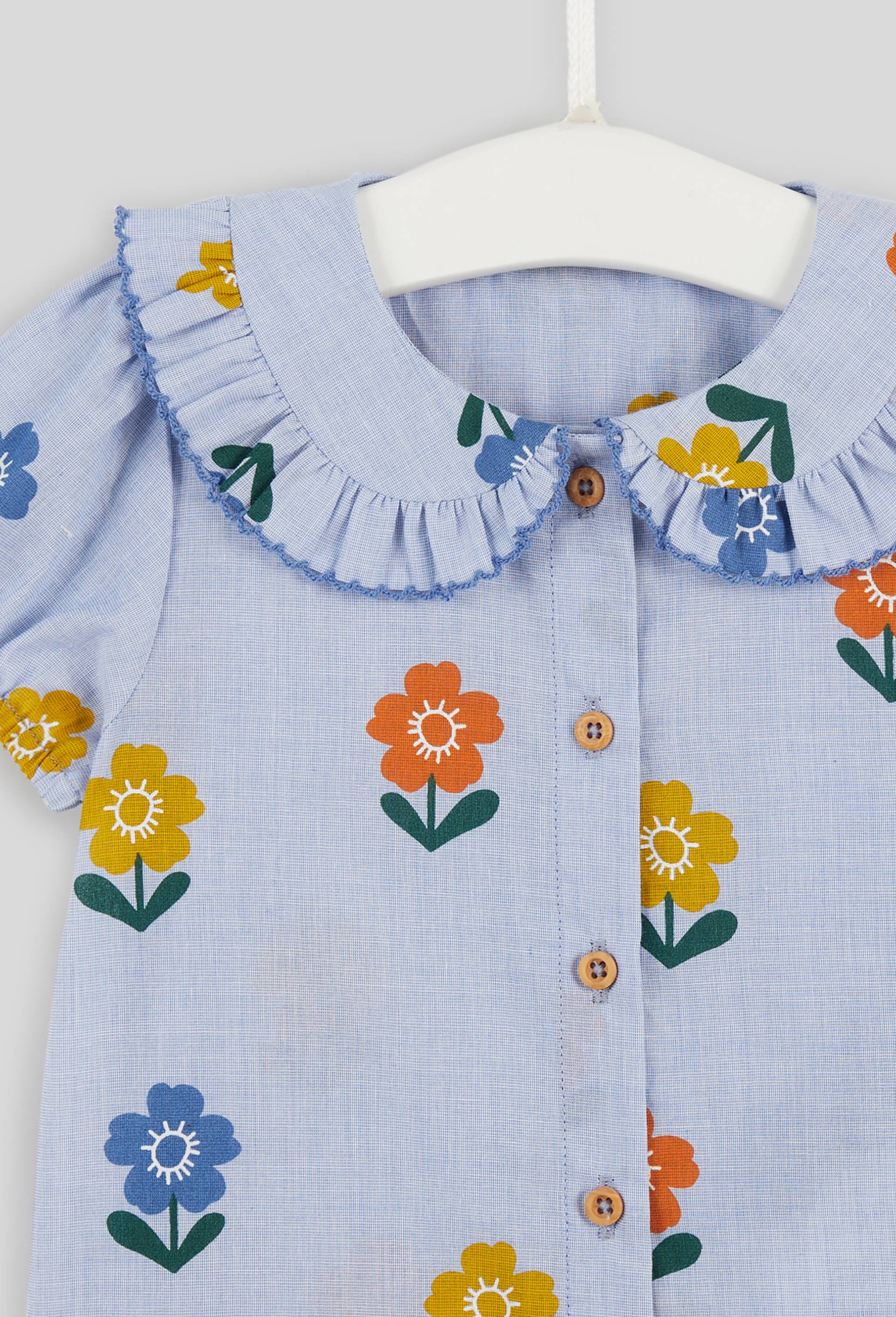 Blouse imprimée fleurs en coton BIO, Bleu, large image number 2