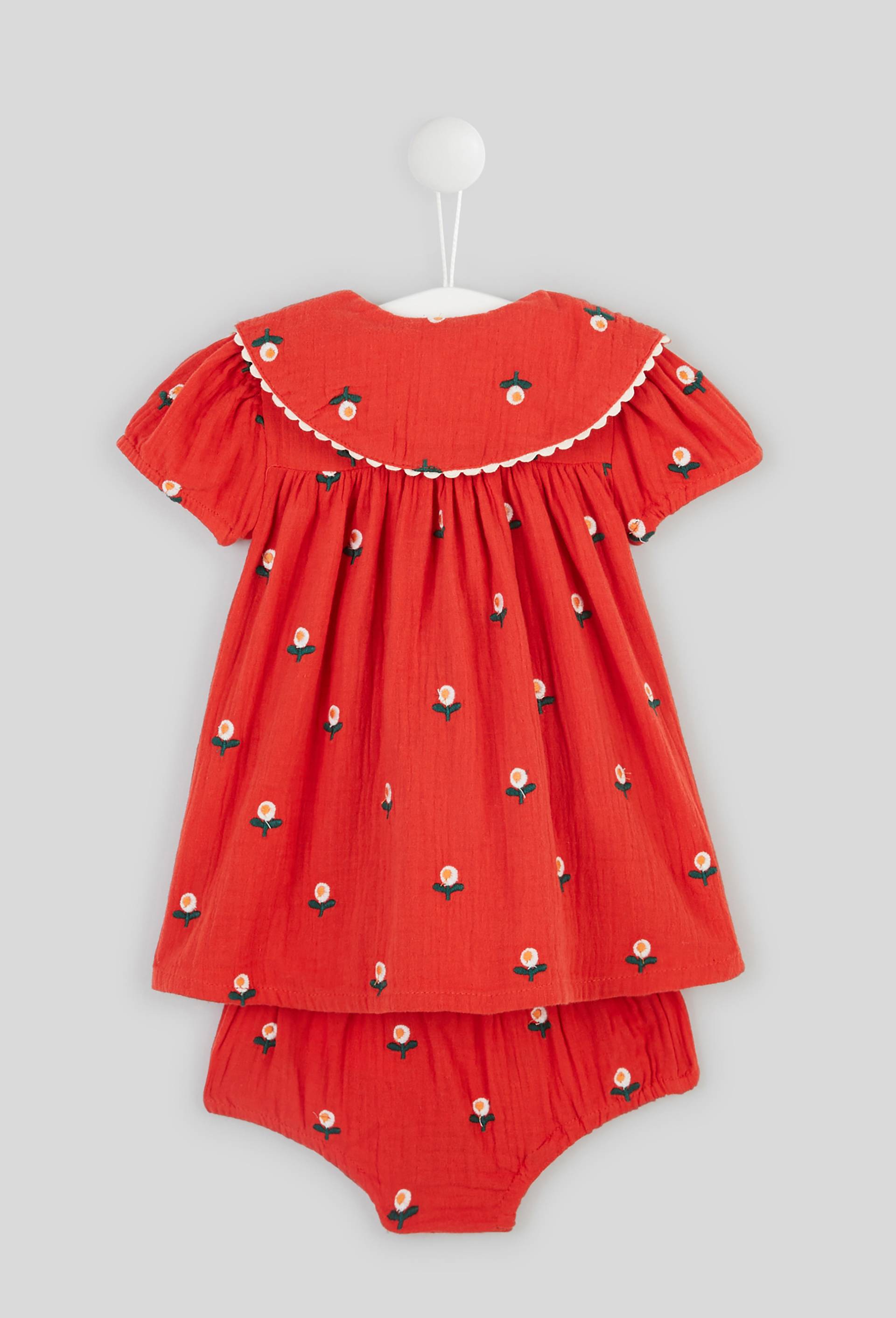 Robe avec bloomer brodée fleurs en coton BIO, Oeko-Tex, Orange, large image number 1