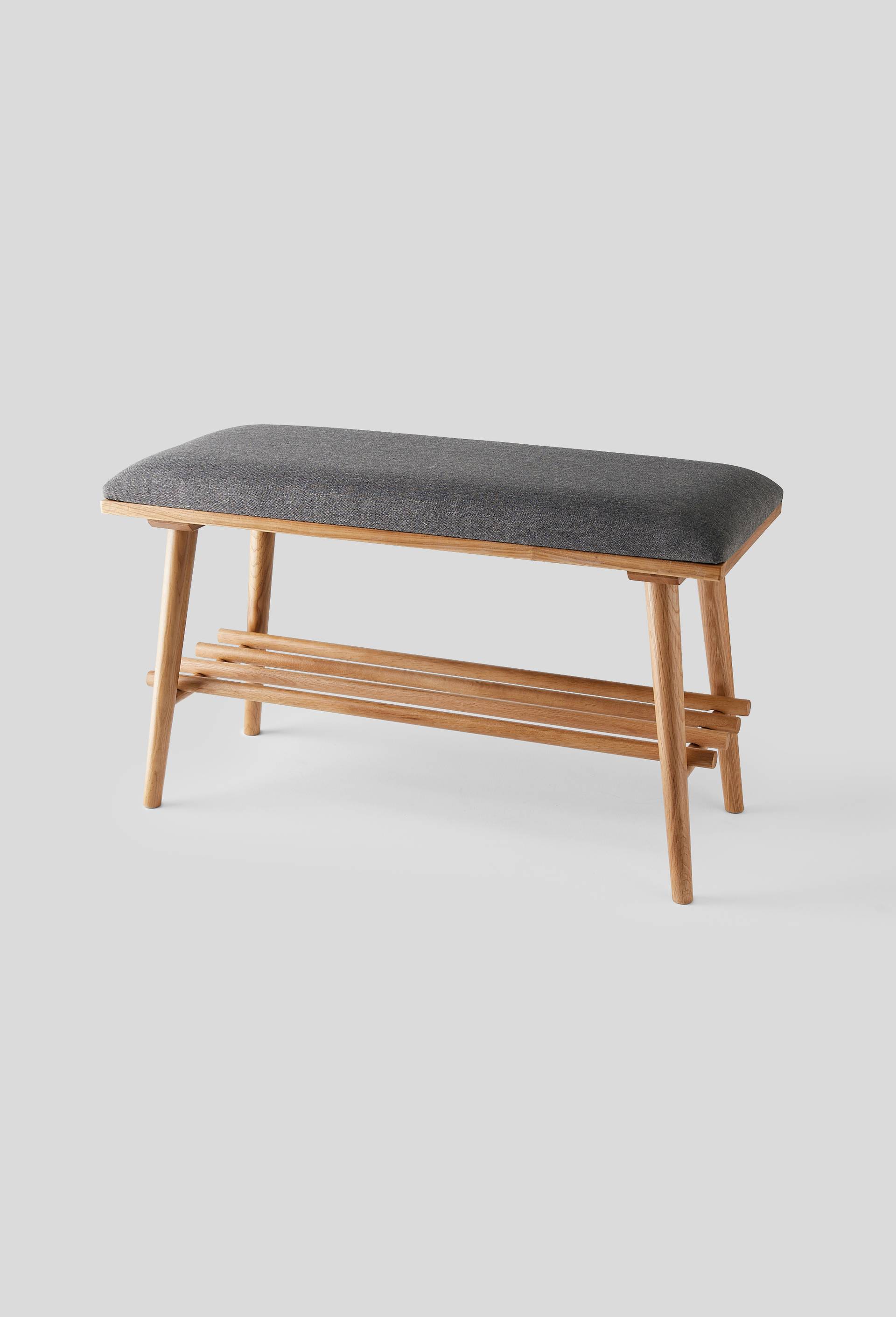 Banc assise tissu, L80x35xH45cm, en bois de chêne, Gris, large image number 0