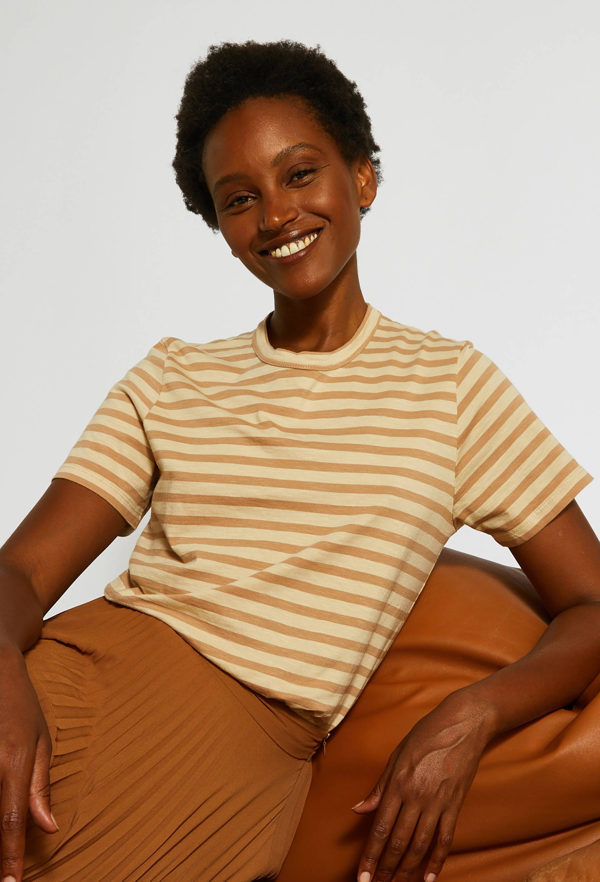 T-shirt ray&eacute; en coton, Beige, large image number 0