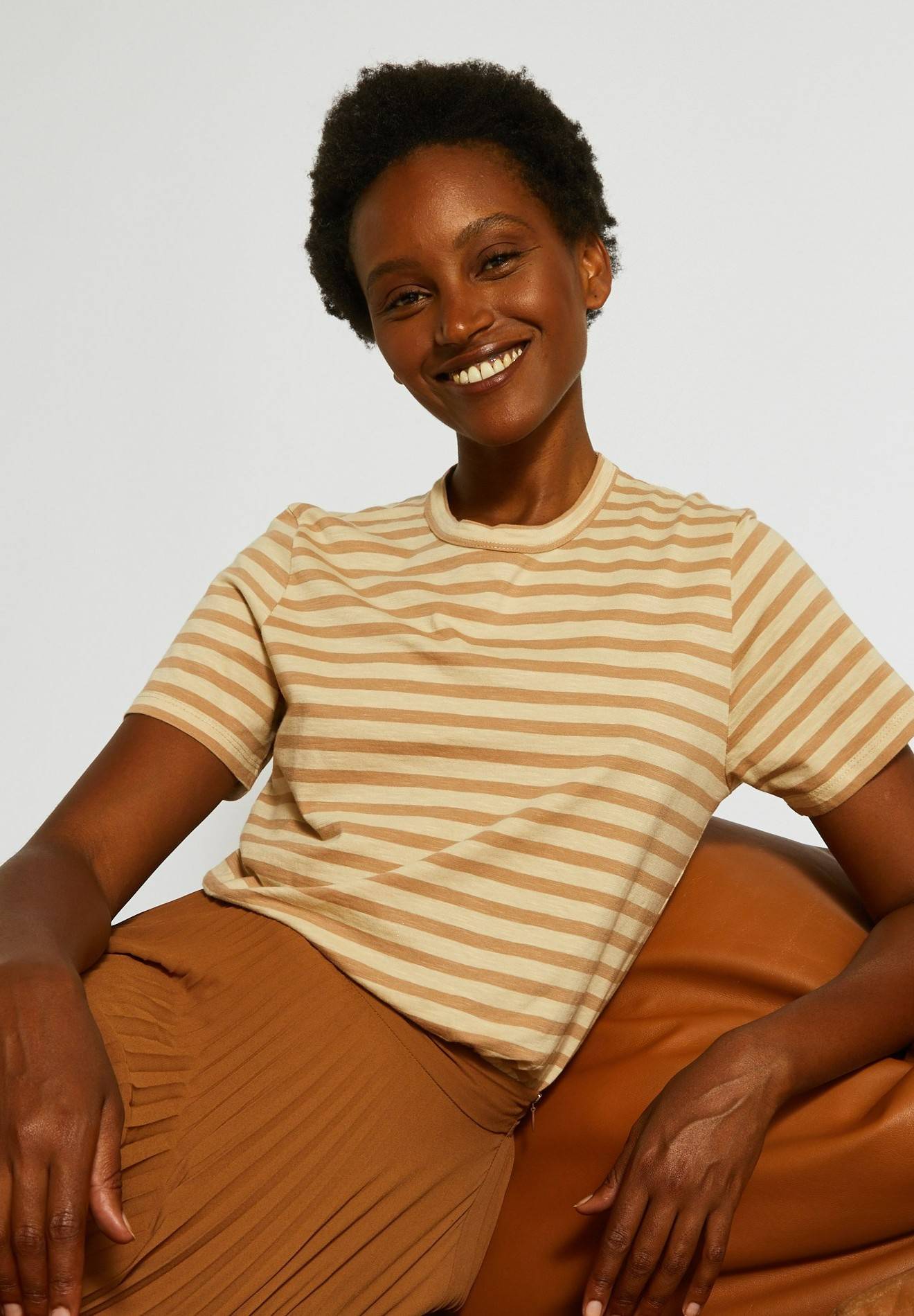 T-shirt ray&eacute; en coton, Beige, large image number 3