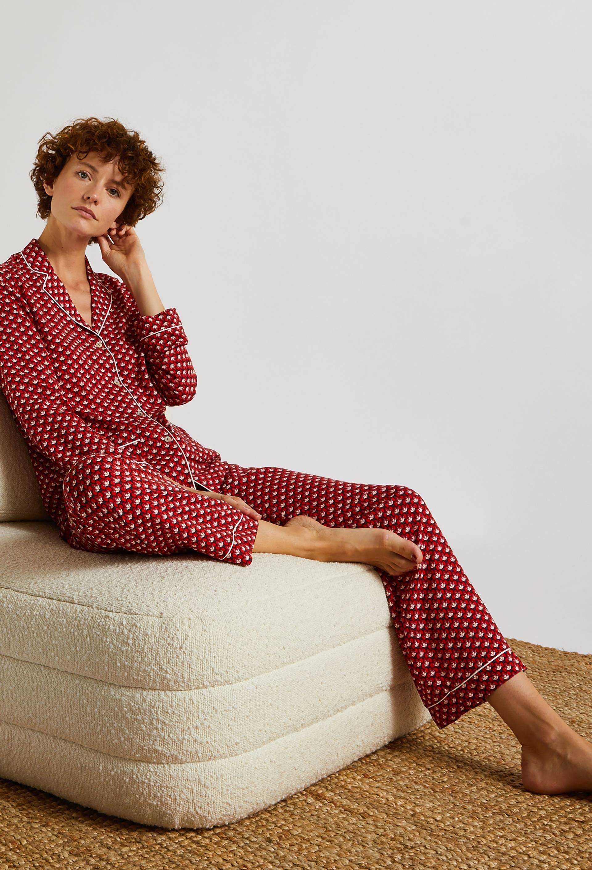 Pyjama col tailleur imprimé, Ecovero, Rouge, large image number 0