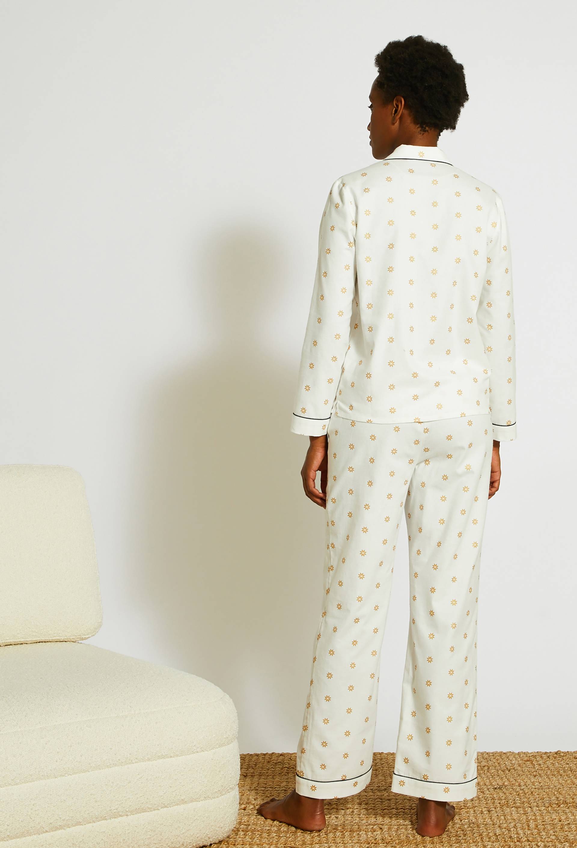 Pyjama col tailleur en coton gratté OEKOTEX, Ecru, large image number 1.0