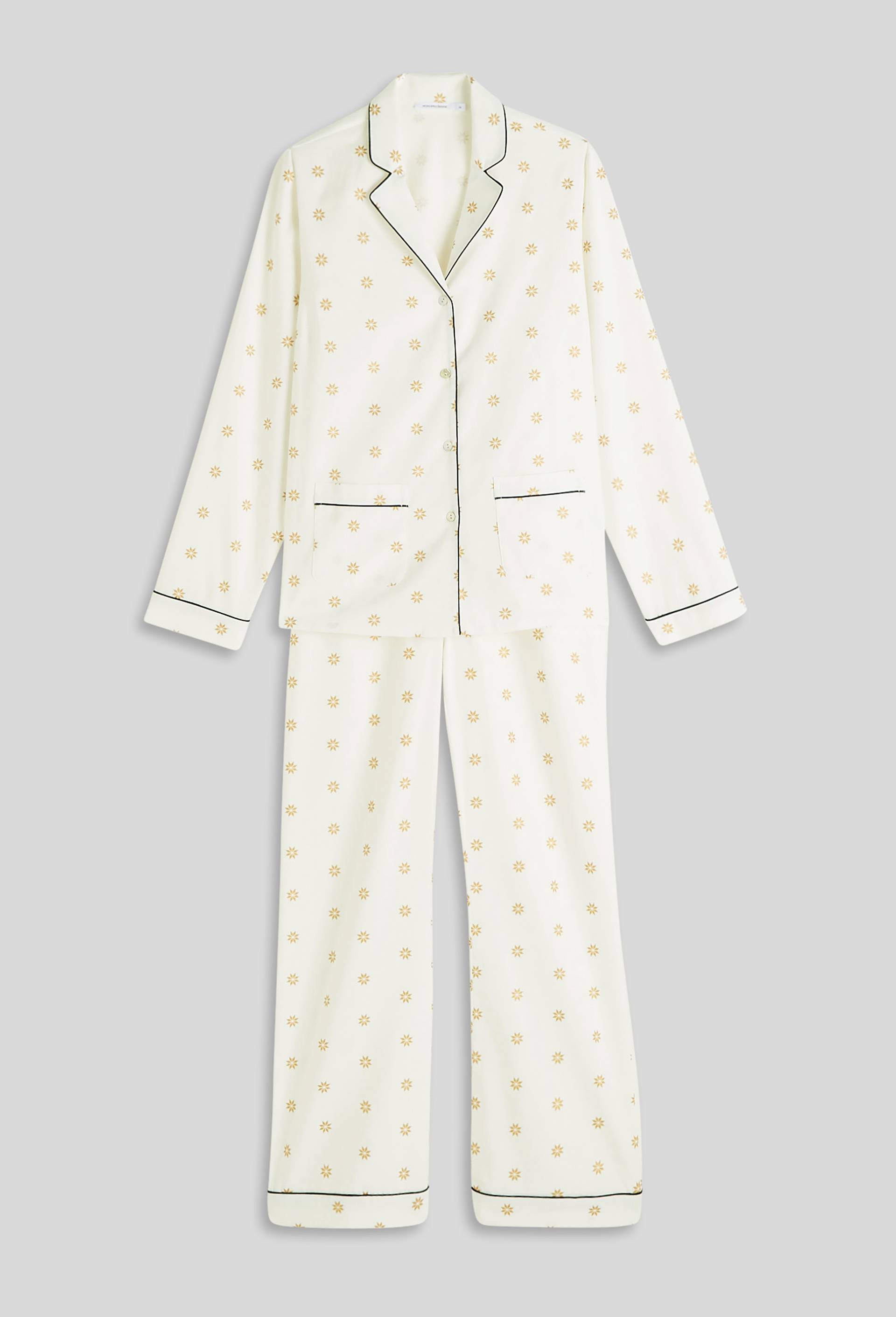 Pyjama col tailleur en coton gratté OEKOTEX, Ecru, large image number 2