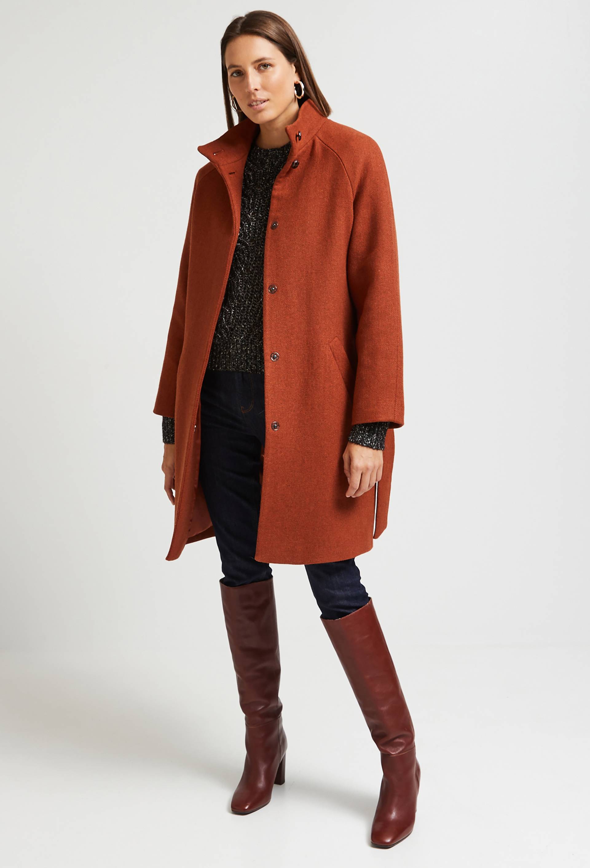 Manteau col montant contenant de la laine, Rouge foncé, large image number 0.0
