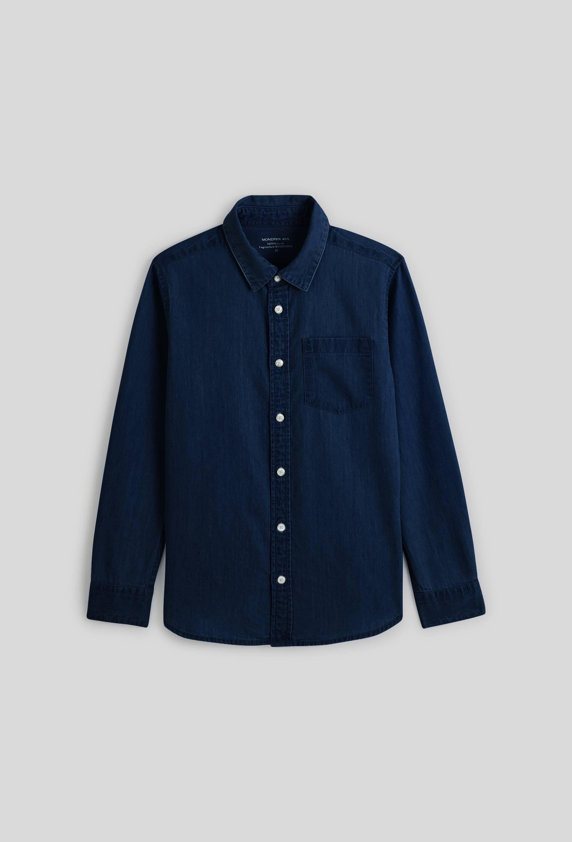 Chemise manches longues imitation jean en coton BIO, Bleu foncé, large image number 0