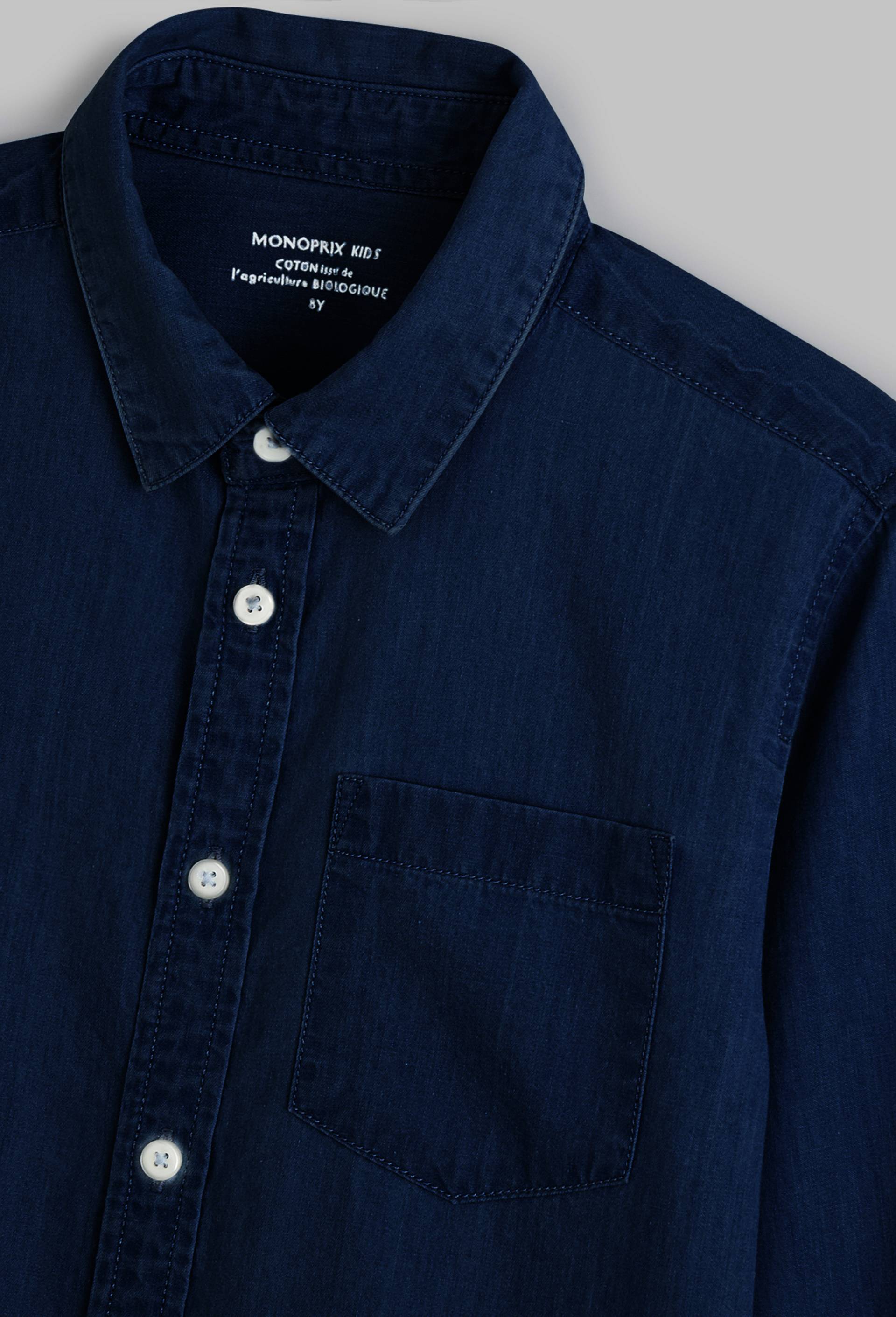 Chemise manches longues imitation jean en coton BIO, Bleu foncé, large image number 2.0