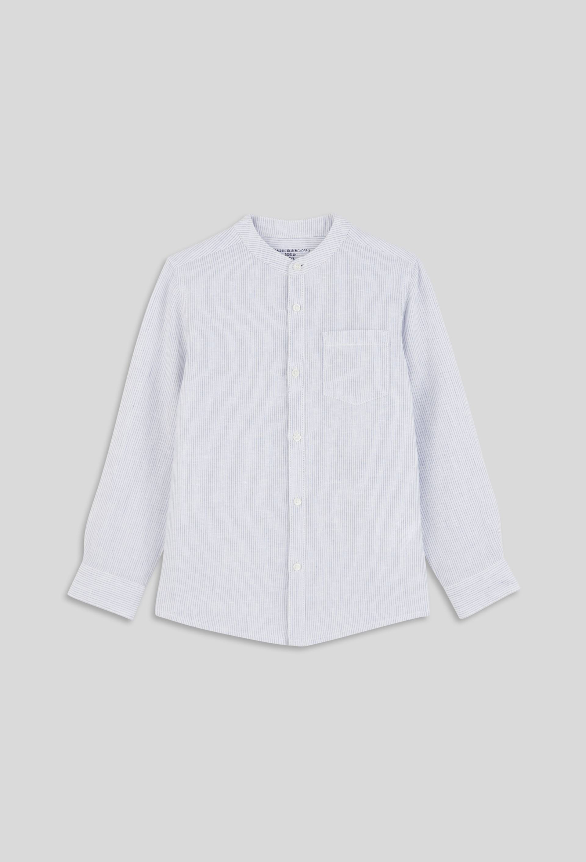 Chemise col mao unie en 100% lin, Bleu clair, swatch image